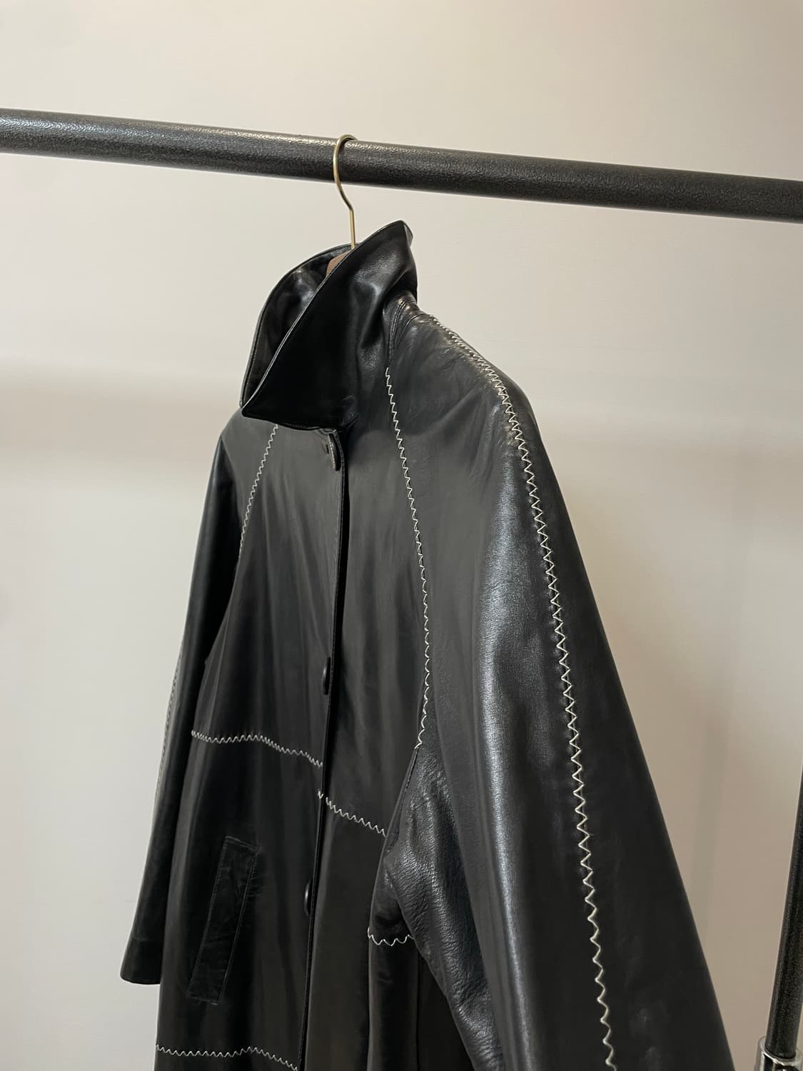 GENNY 제니 스티치 롱 가죽 코트 자켓 상품이미지2