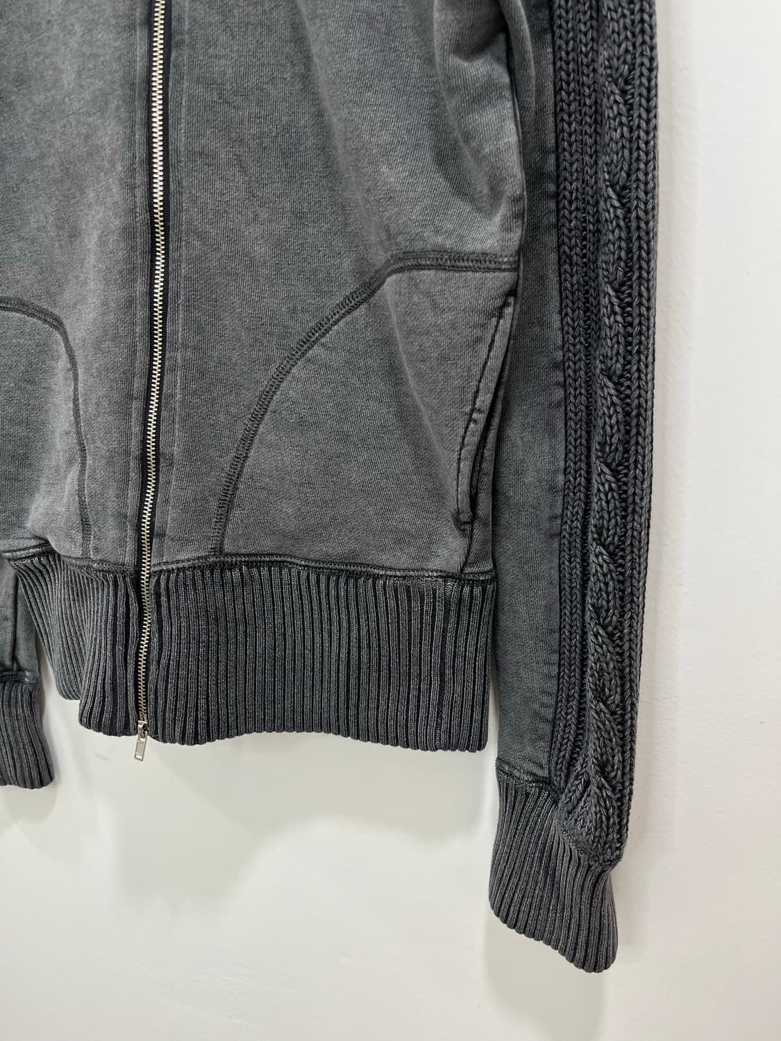 일본 빈티지 차콜 피그먼트 꽈배기 니트 후드집업  상품이미지3