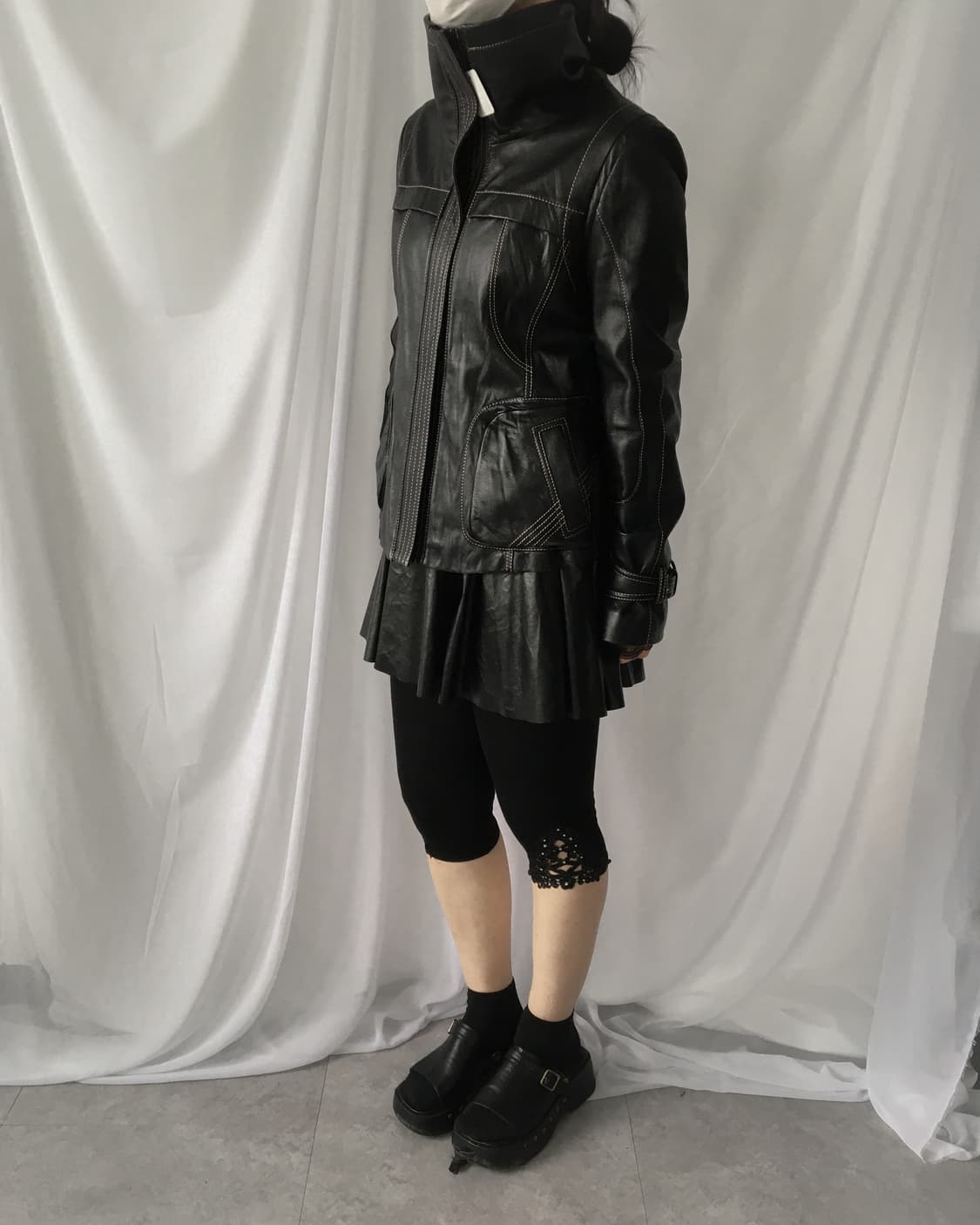 Stitch point high neck leather jacketSti 상품이미지6
