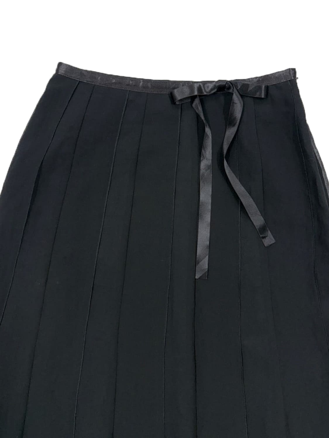 빈티지 KUMIKYOKU 블랙 리본 플리츠 미디 스커트 상품이미지2