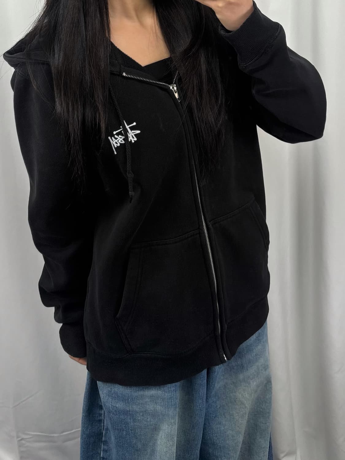 스투시 블랙 베이직 후드집업 상품이미지1