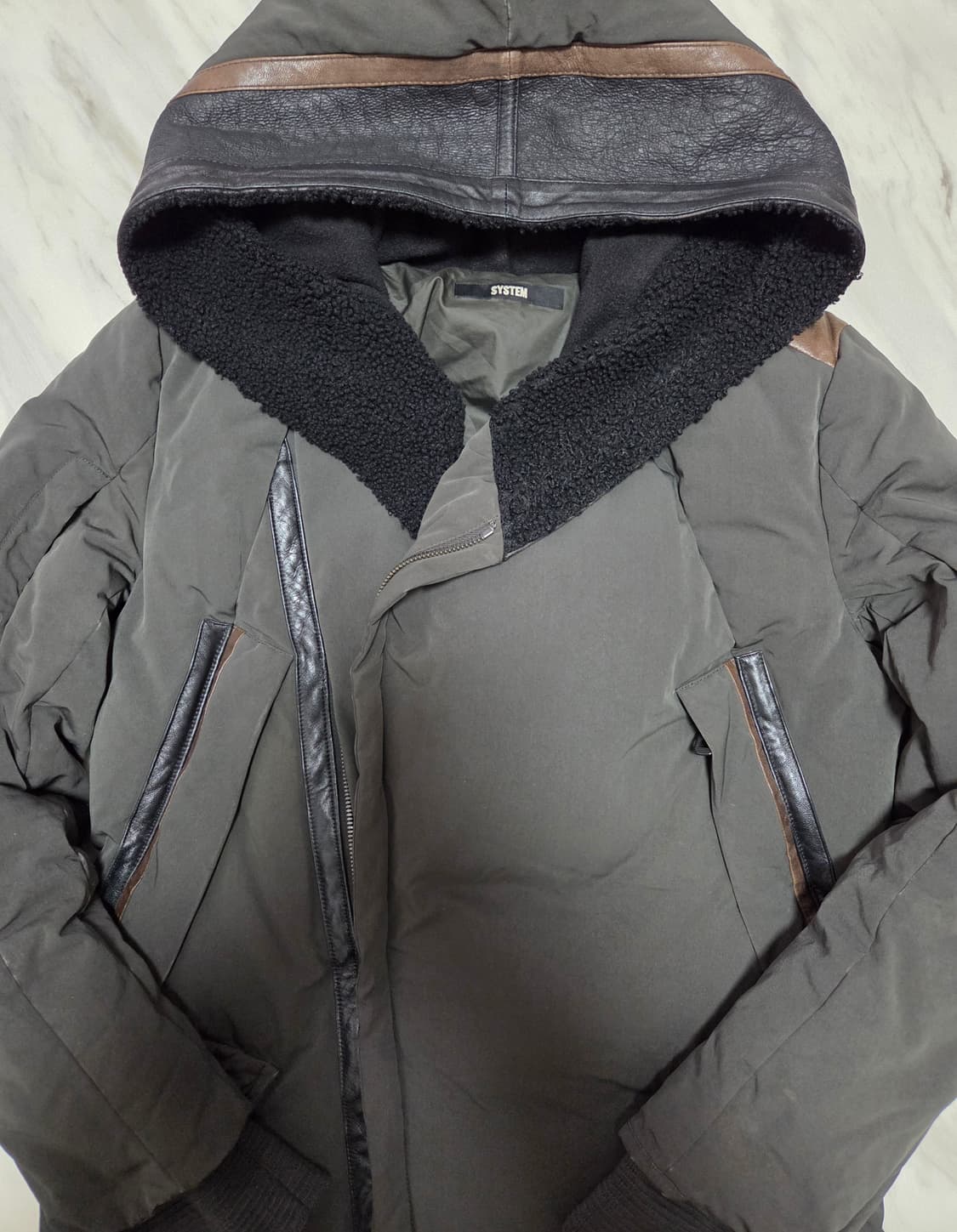 시스템옴므 가죽믹스 구스다운 패딩 상품이미지3