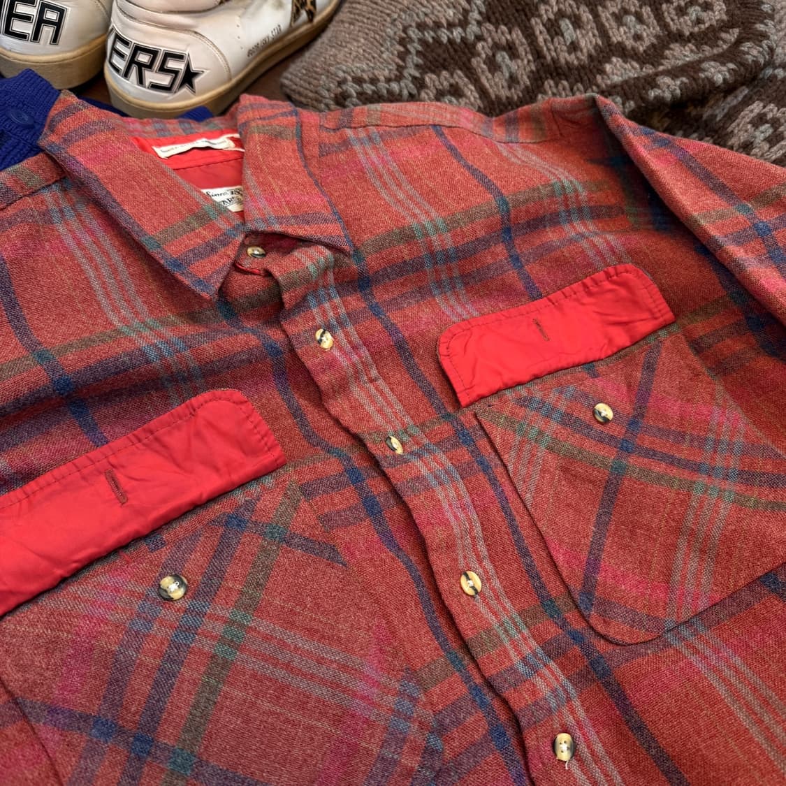 90'S 시어스 페이딩 체크 셔츠 L XL 상품이미지5