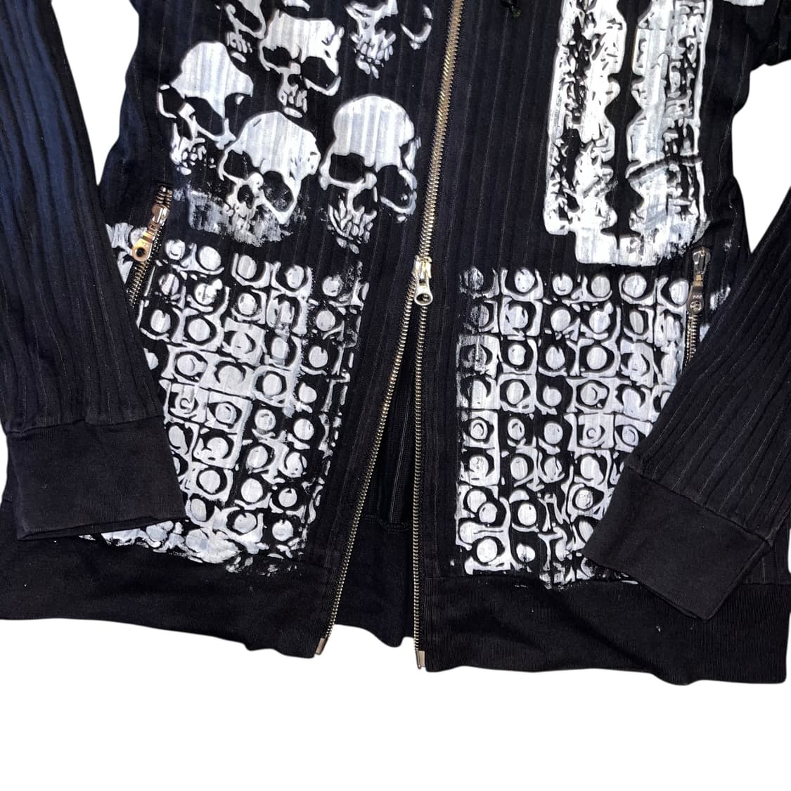 해골 면도날 십자가 프린팅 골지 투웨이 후드집업 y2k 펑크 갸루 상품이미지3