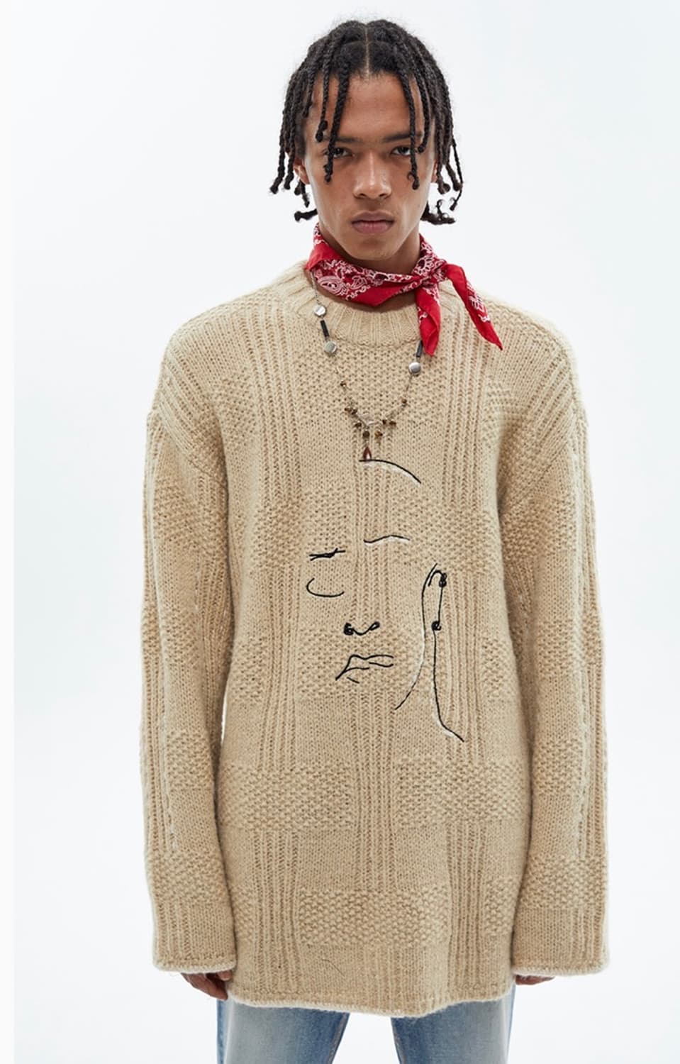 앤더슨벨 오버사이즈 엠보더리 스웨터 니트 베이지 M 상품이미지4