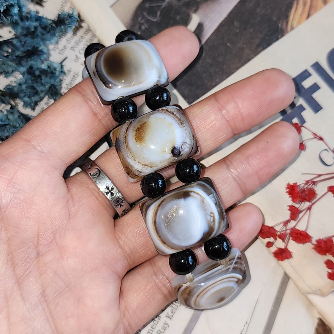 90s 프랑스 빈티지 미스틱 아이 천안석 레이어드 팔찌 사각 뱅글 팔찌 상품이미지5