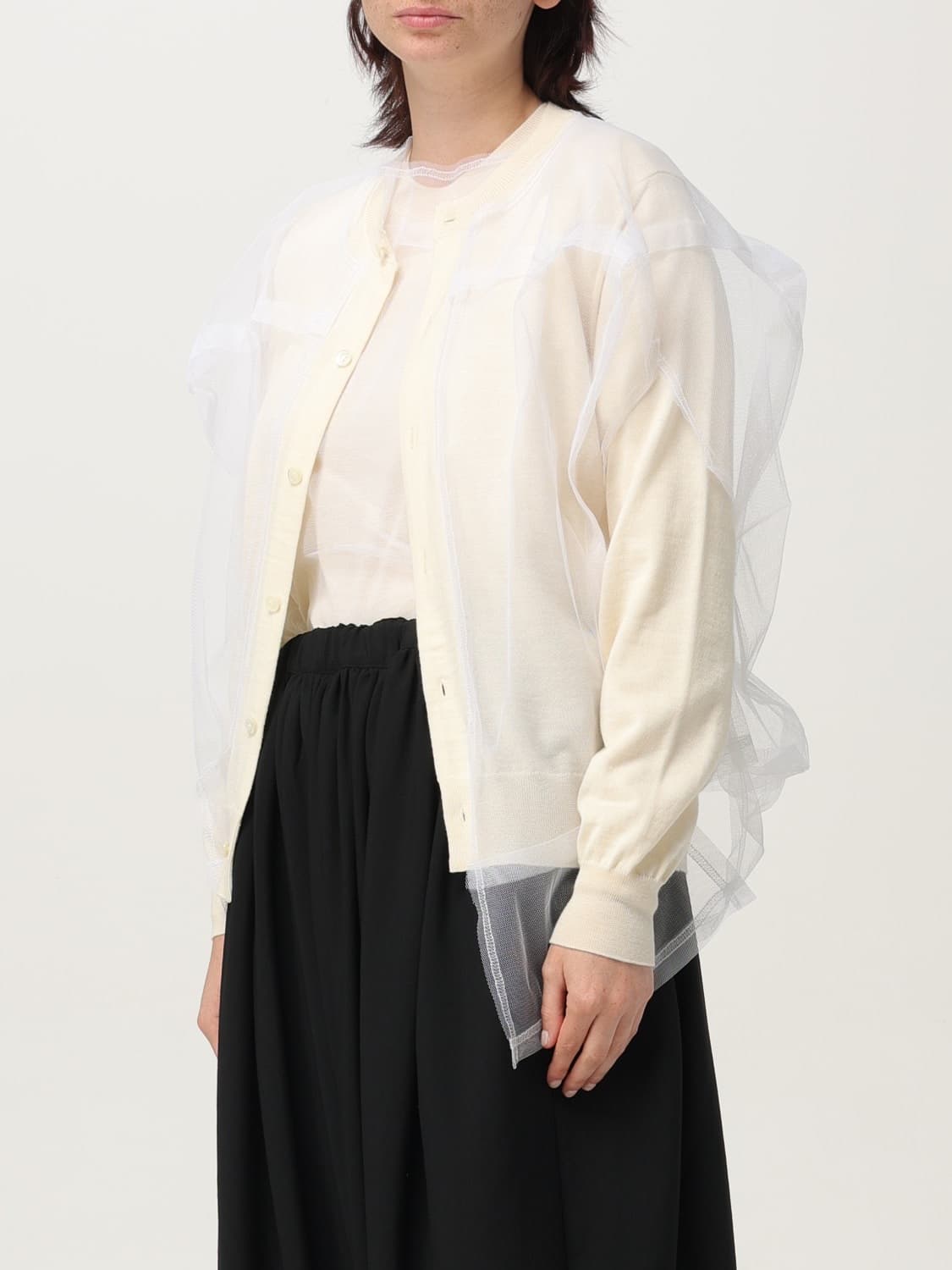 새상품 25ss 꼼데가르송 메인라인 아이보리 튤레이어드 가디건 m 상품이미지1