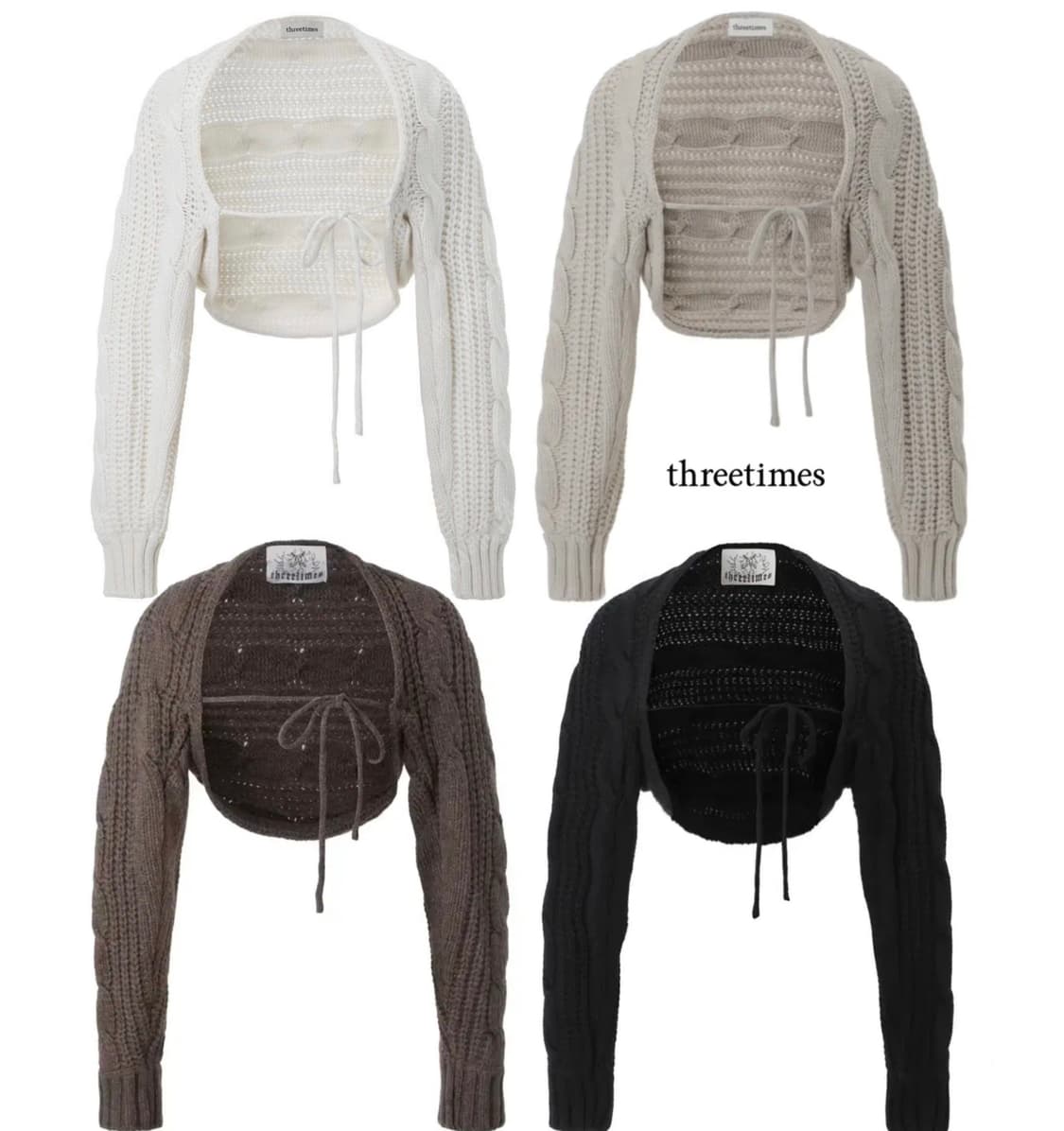 쓰리타임즈 케이블볼레로 22FW 화이트베이지코코아블랙 엔젤넘버555 상품이미지1