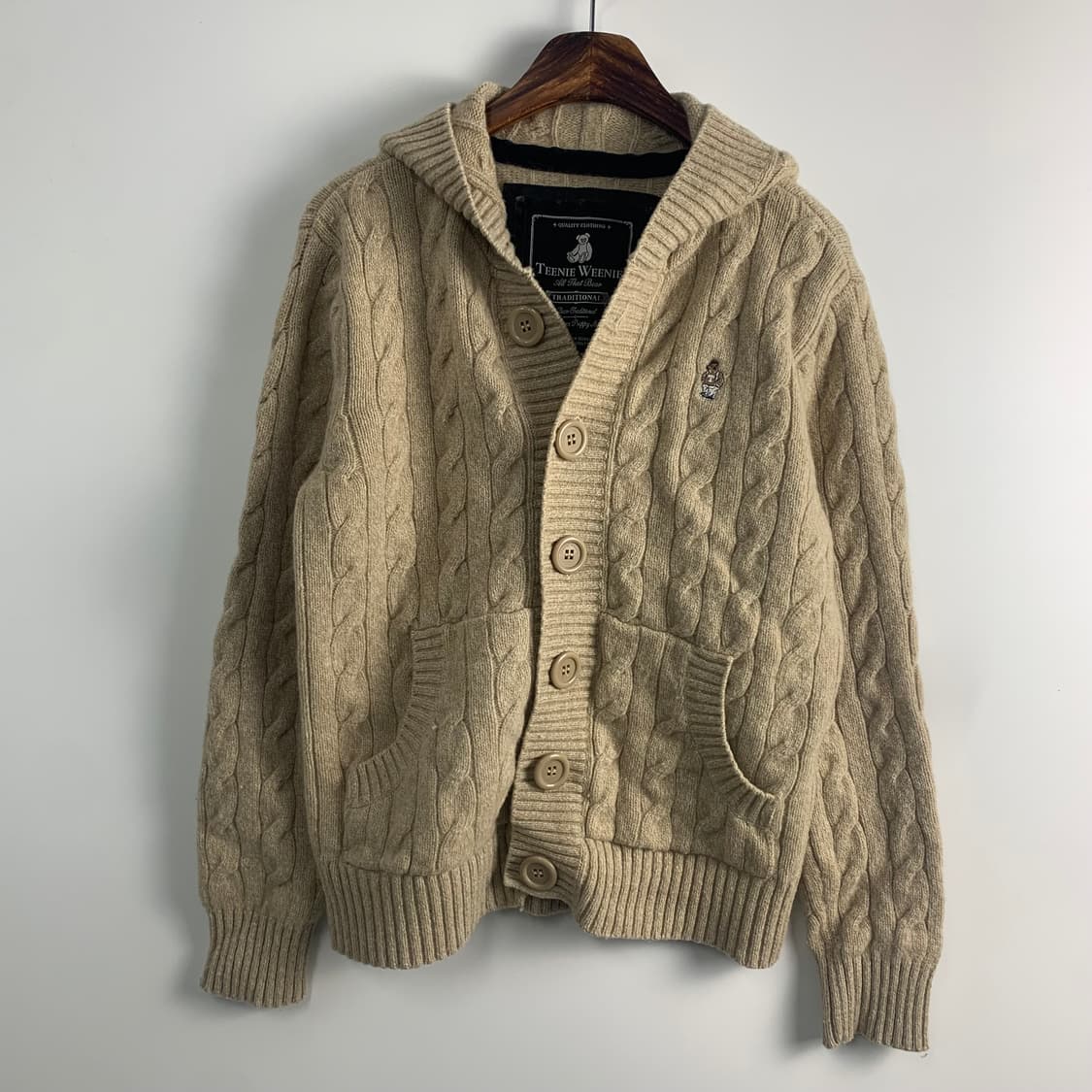 티니위니 베이지 꽈배기 니트 후드 가디건 상품이미지2