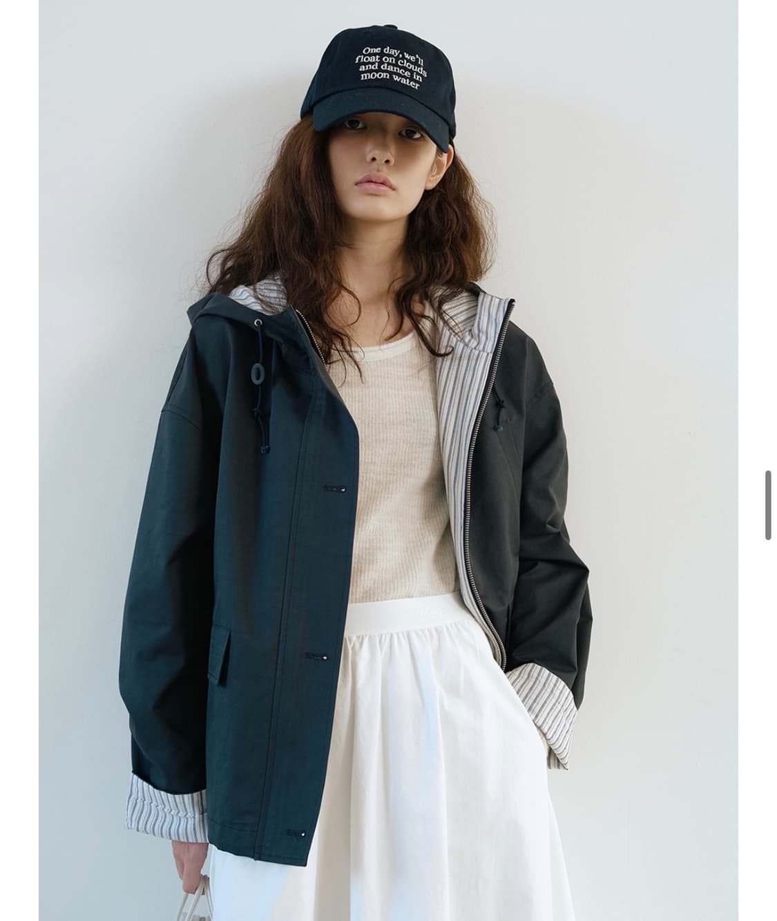 유라고 스트라이프 후디드 숏 점퍼 바람막이 네이비  상품이미지1