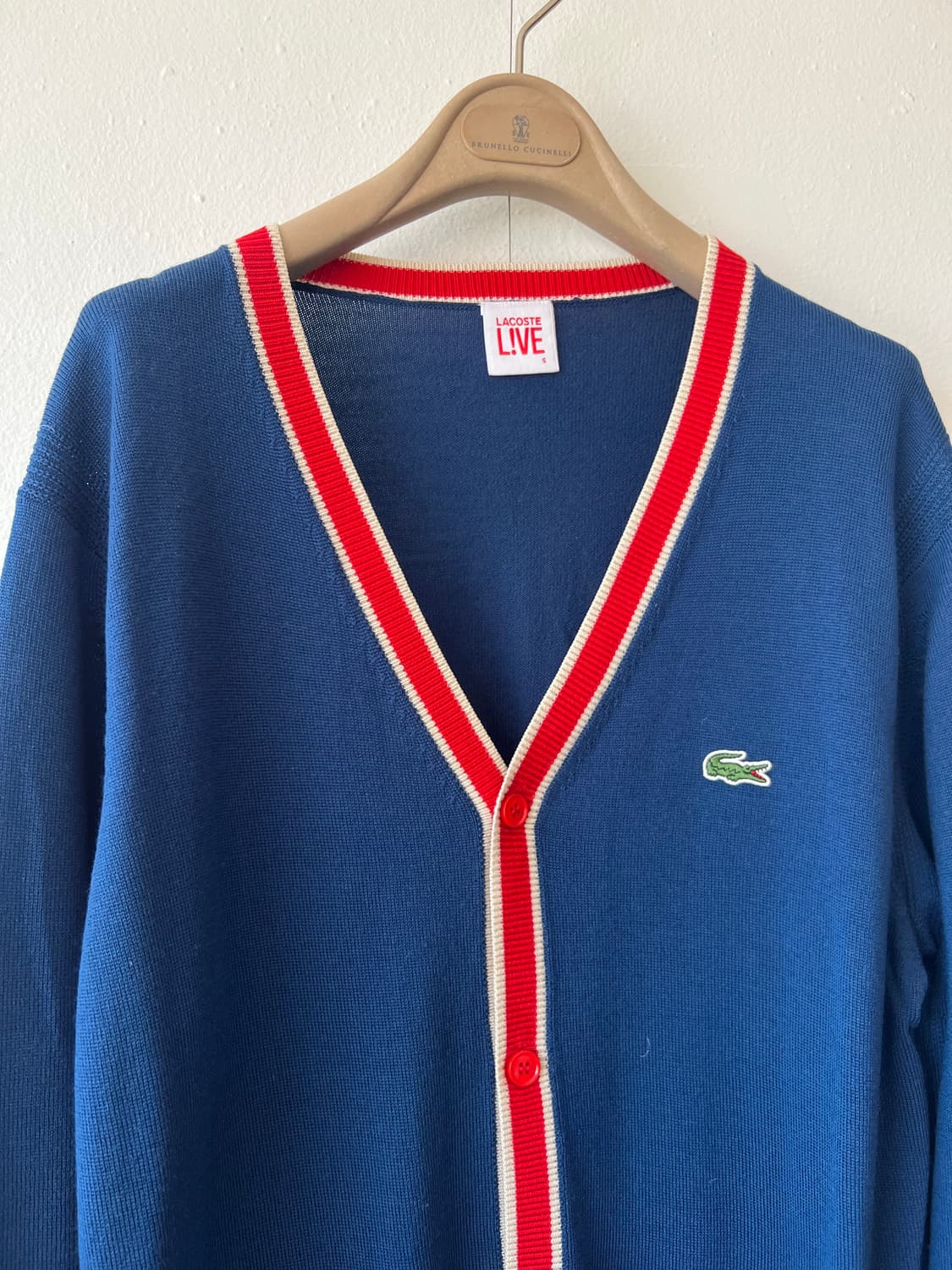 라코스테 남성 블루네이비 브이넥가디건 배색울가디건 상품이미지1