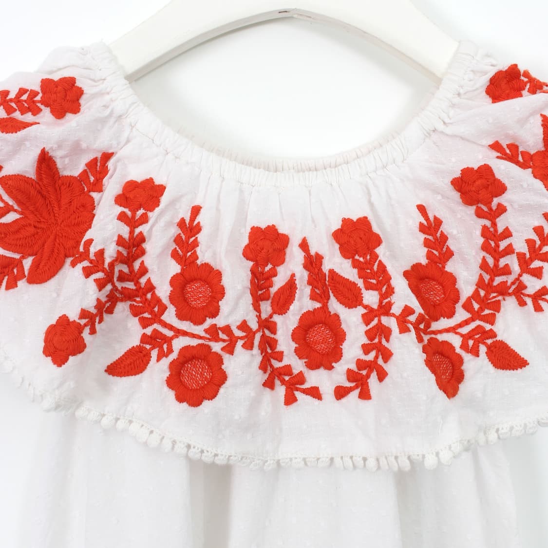 유럽 빈티지 플라워 자수 오프숄더 나시 화이트 여름 블라우스 상품이미지7