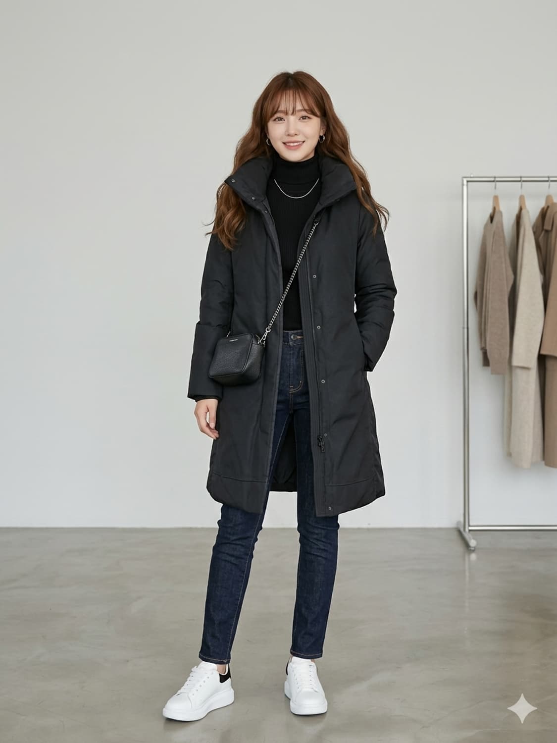 44~55. KUHO 구호 블랙 하이넥 구스다운 롱 패딩 상품이미지1