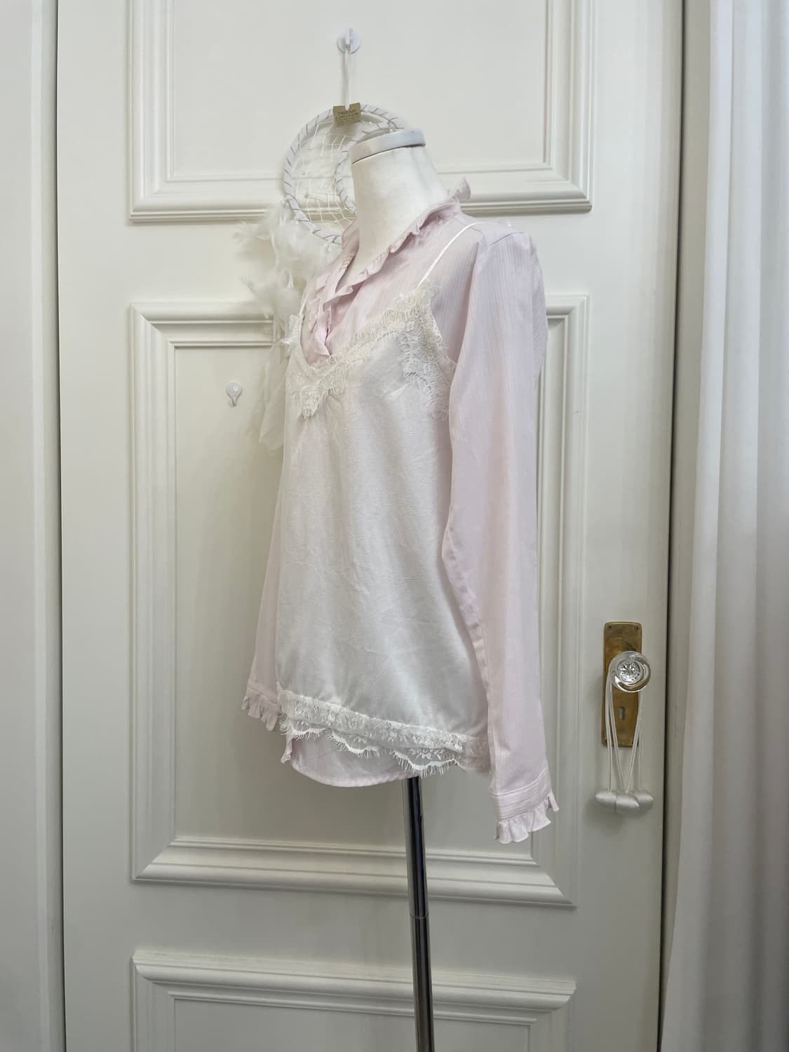pink ruffle point lovely shirt&white lac 상품이미지2
