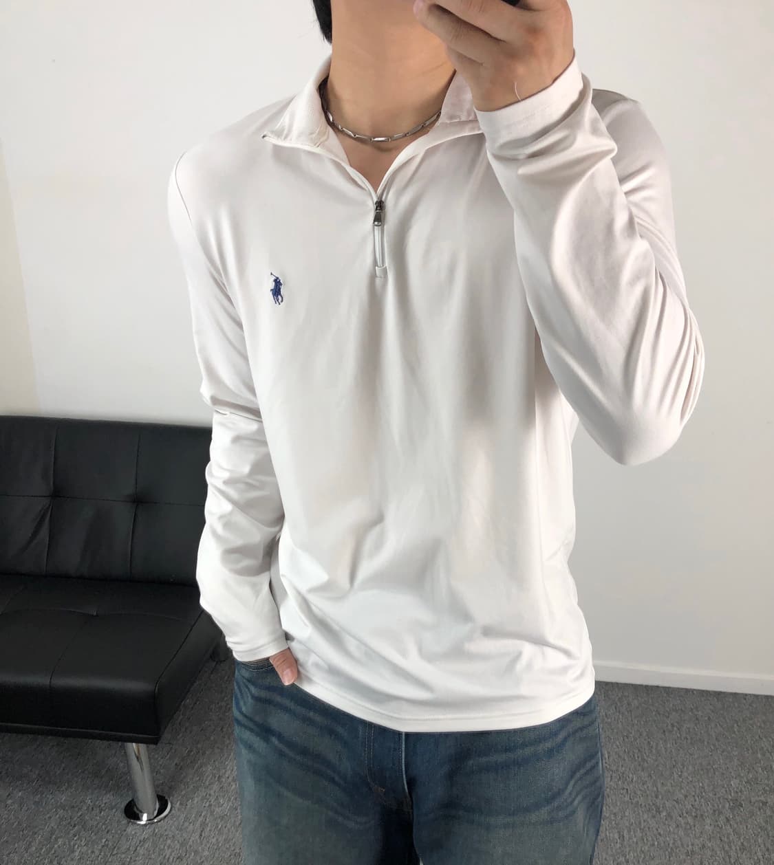폴로 정품 기능성 롱슬리브 하프집업 화이트 상품이미지1