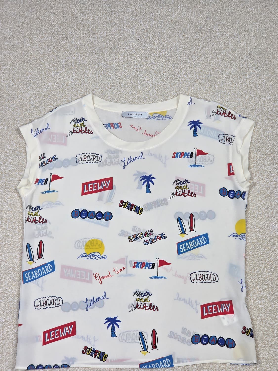 [산드로] 비치 프린트 실크 슬리브리스 블라우스 | S00042 상품이미지2