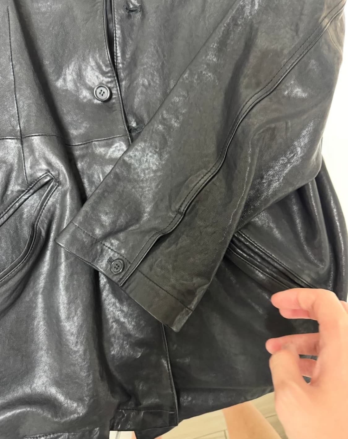 유스 워시드 레더 자켓 L 극미중고 상품이미지3