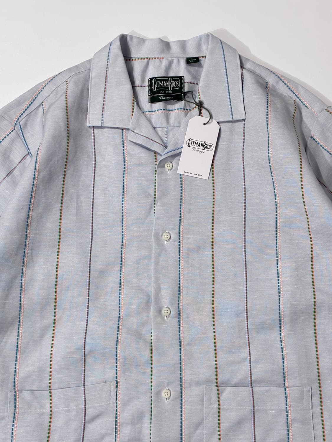 짓먼 빈티지 텐셀/린넨 우븐 스트라이프 캠프 셔츠 블루 L사이즈 상품이미지2