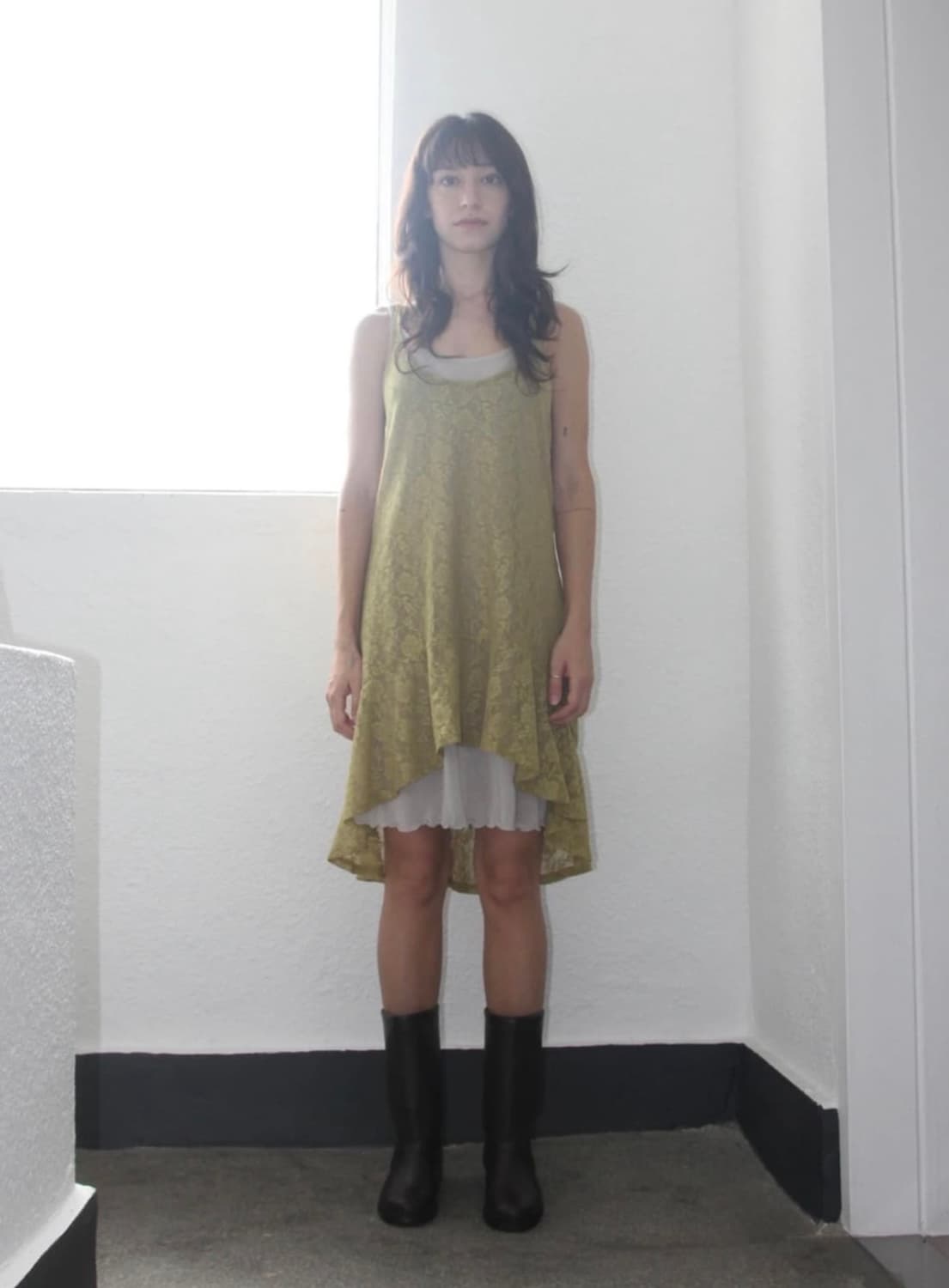 아모르샤이 Lace Flare Dress - olive 상품이미지1