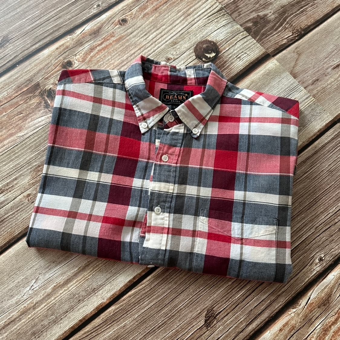 BEAMS+ 빔즈플러스 풀오버 버튼 다운 마드라스 체크 셔츠 L 사이즈 상품이미지6