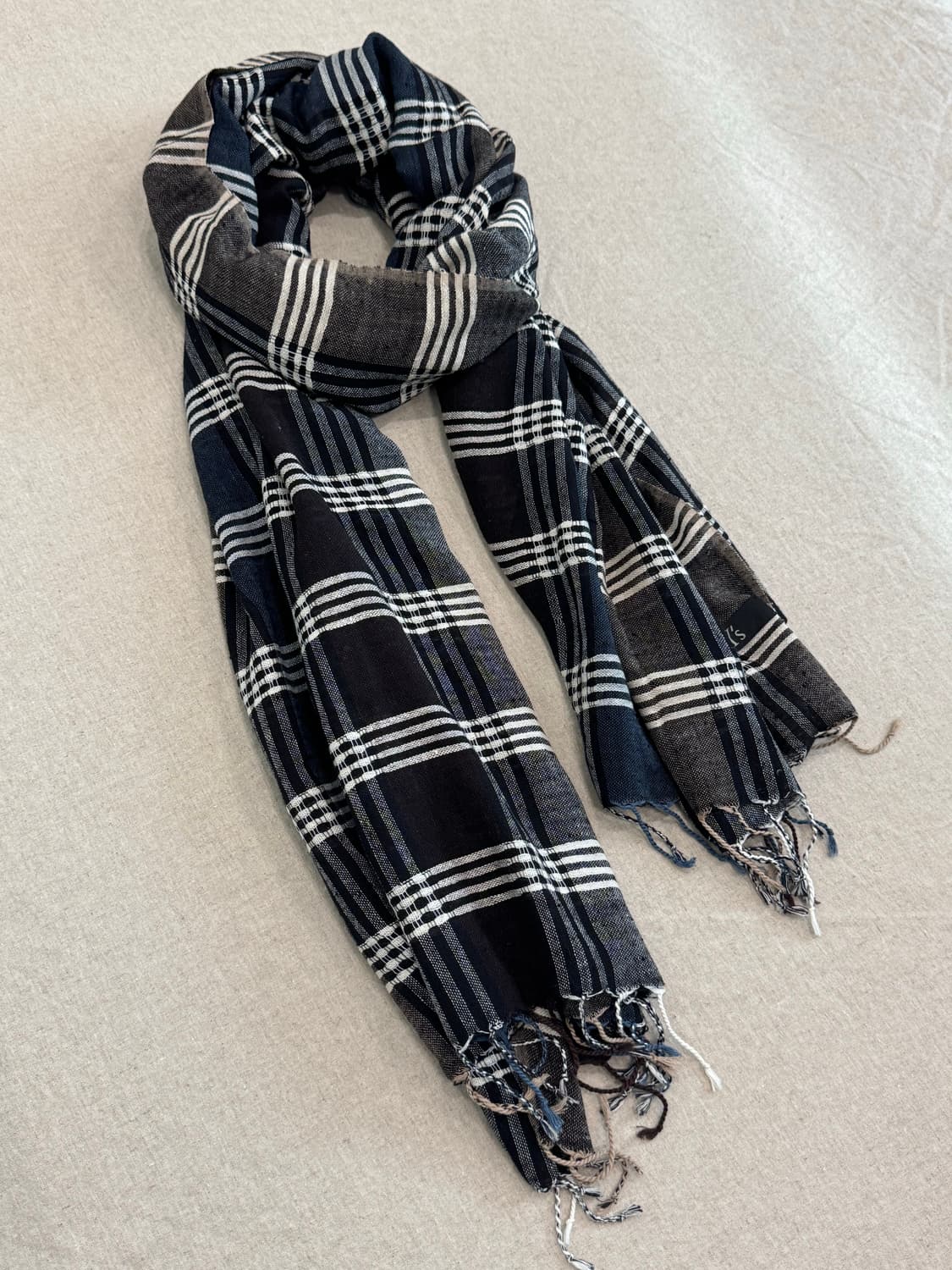 요지야마모토 울 린넨 체크 머플러 상품이미지2