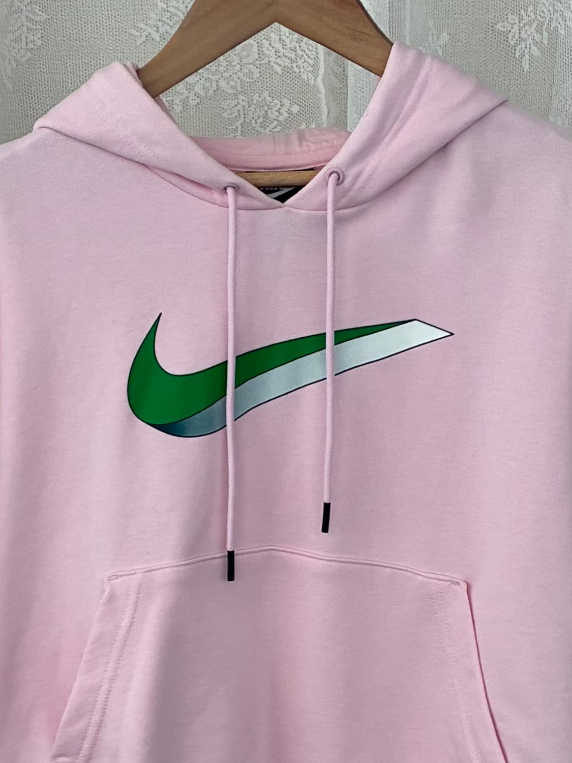 M) 나이키 스우시 크롭 후드 티셔츠 베이비핑크 상품이미지3