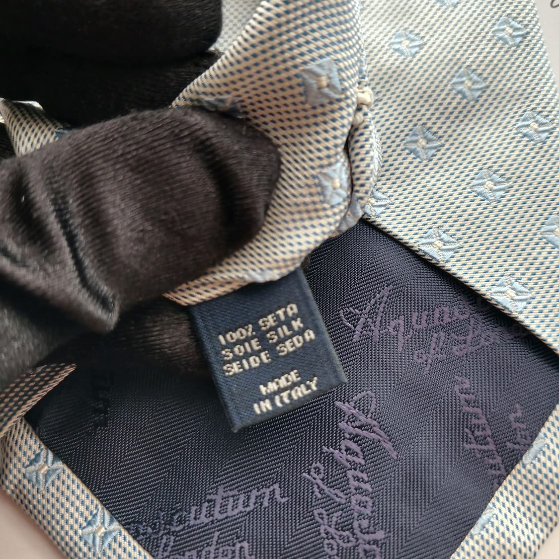 아쿠아스큐텀 실크 베이지&블루 패턴 넥타이 9.5cm A등급 A18643 상품이미지9