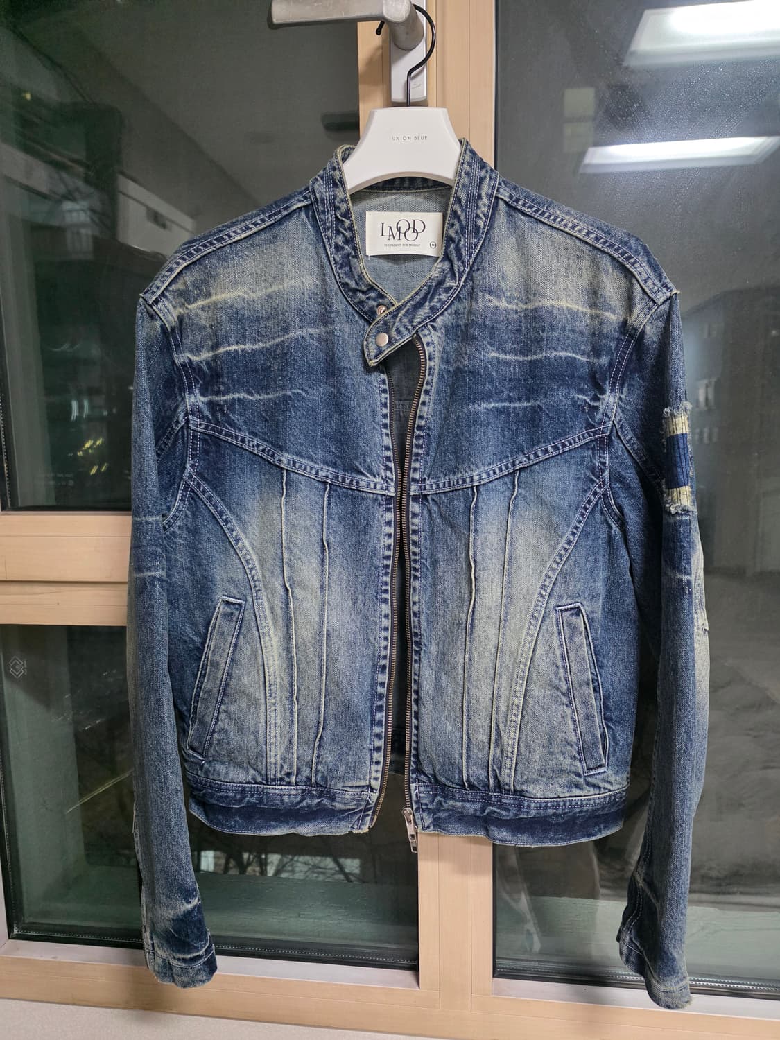 엘무드 에어본 바이커 데님 자켓 빈티지 블루 44 상품이미지2