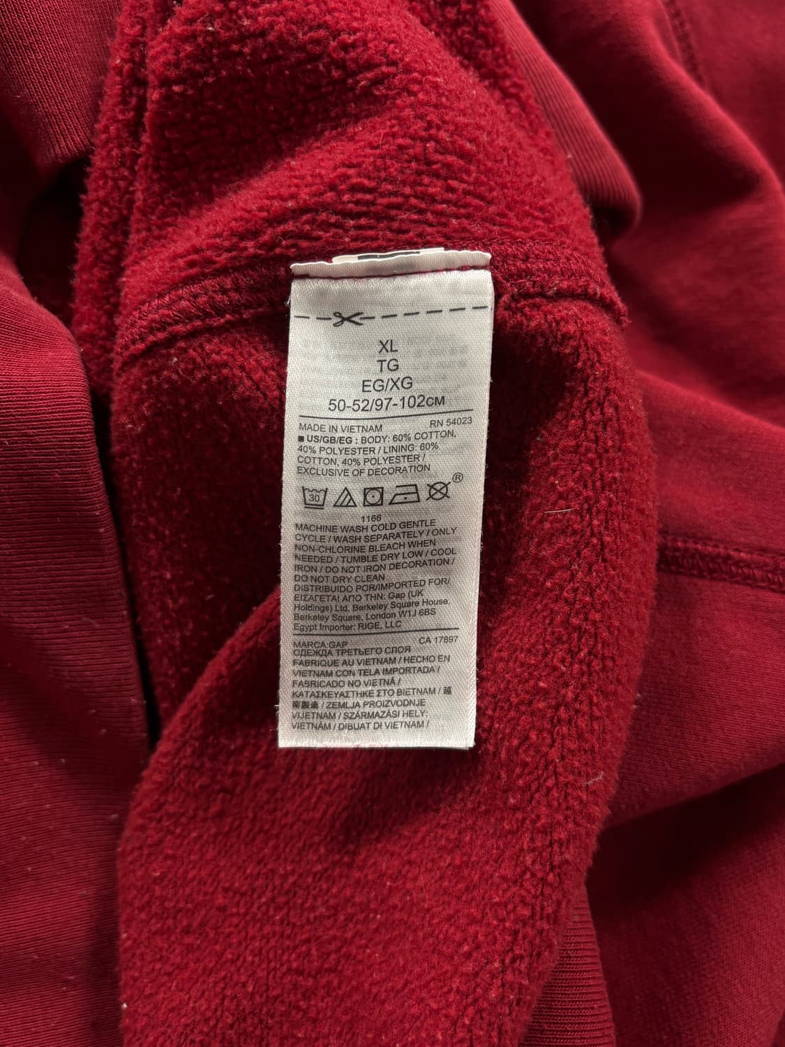 갭 빅로고 레드 후드티 상품이미지6