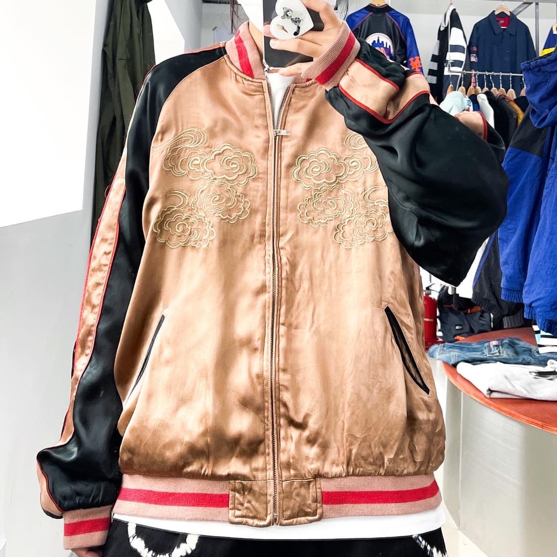 제패니즈 오니 자수 리버시블 사틴 스카쟌 상품이미지2