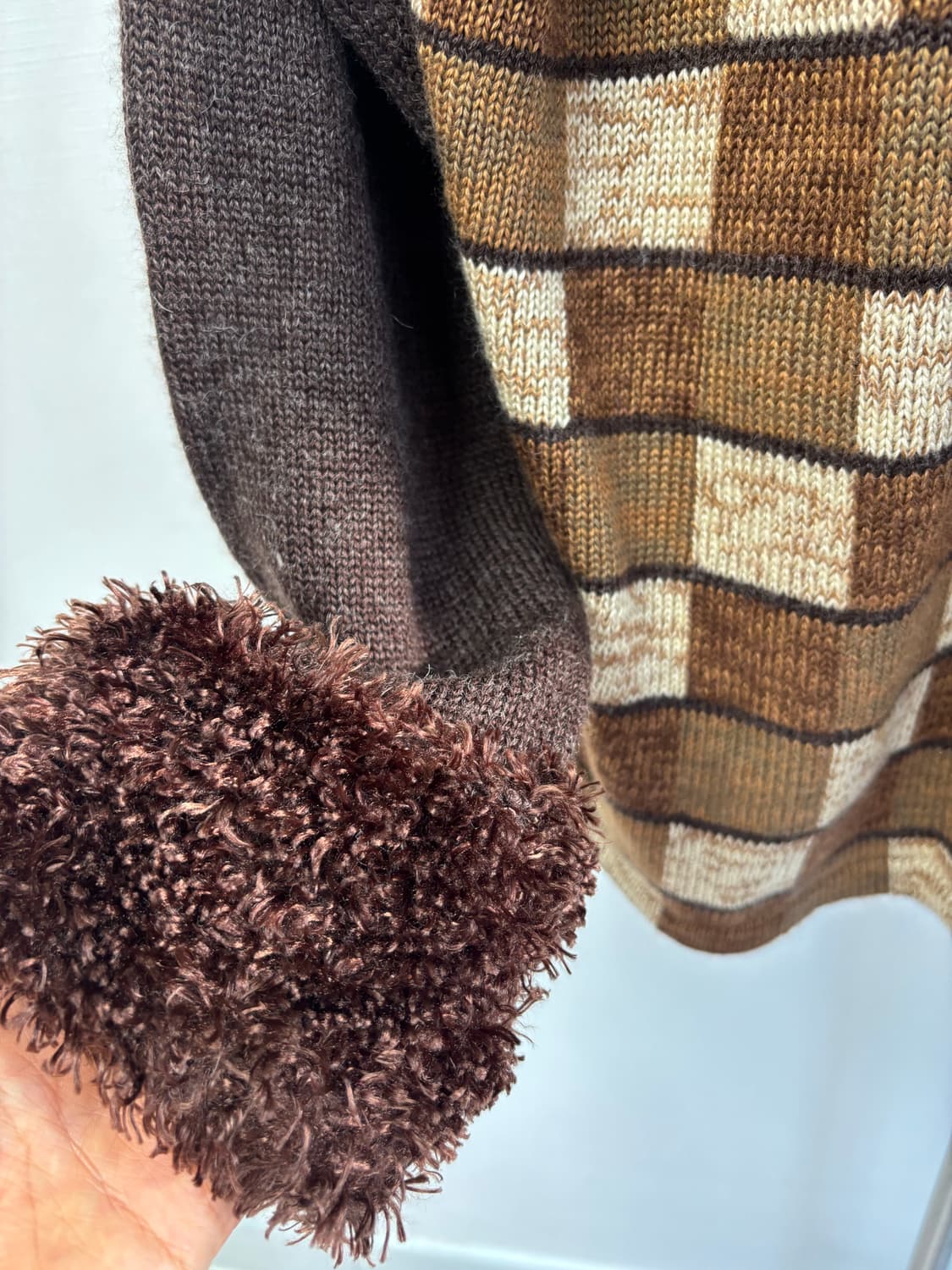 빈티지 브라운 체크보드 퍼리 가디건 상품이미지4