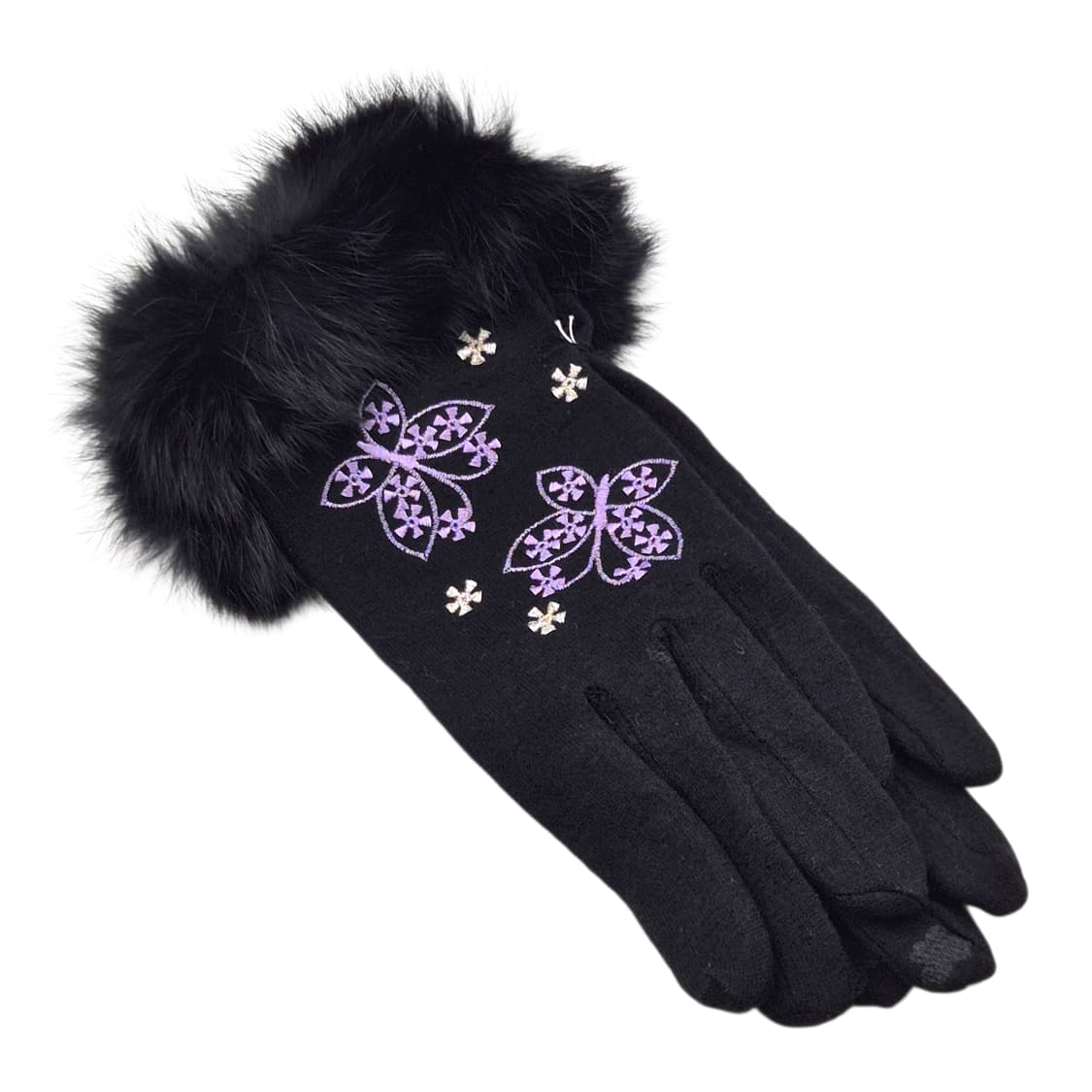 07s 안나수이 블랙 나비 래빗 퍼 울 터치 장갑 상품이미지4