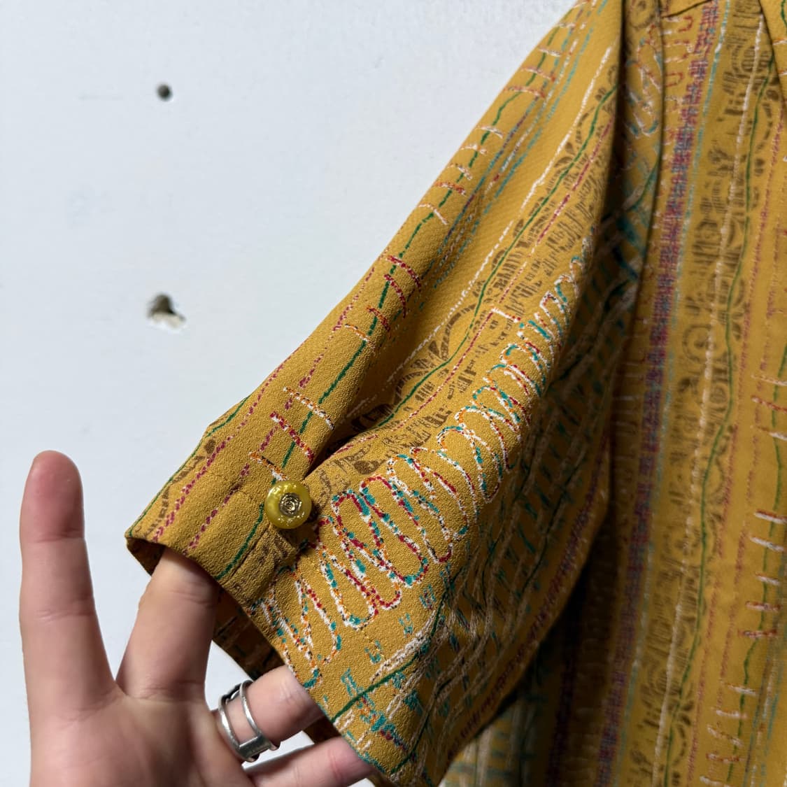 VTG 빈티지 에스닉 풀 패턴 금장 반팔 셔츠 블라우스 상품이미지4