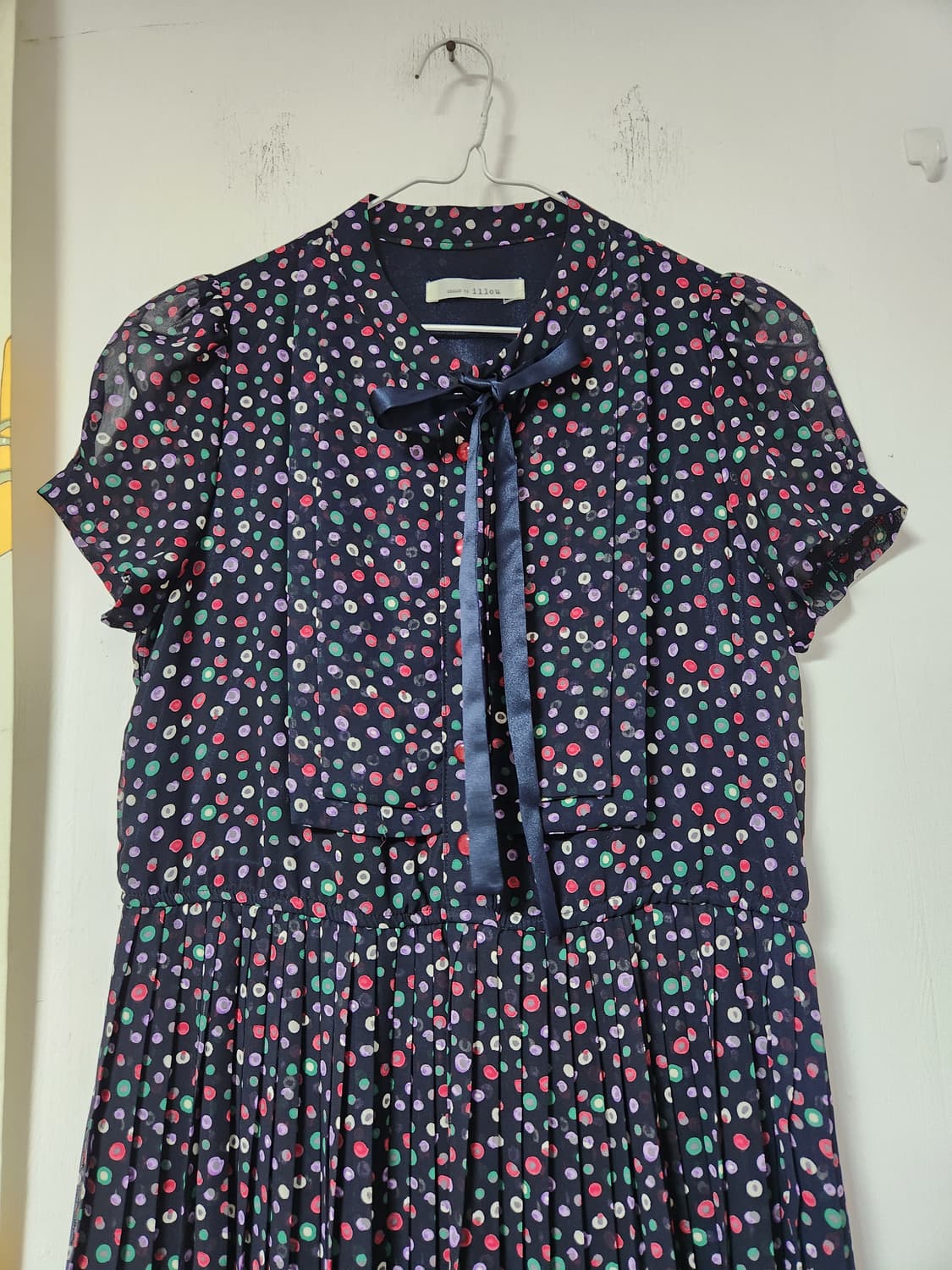 illou 시스루 도트 플리츠 원피스M 상품이미지3