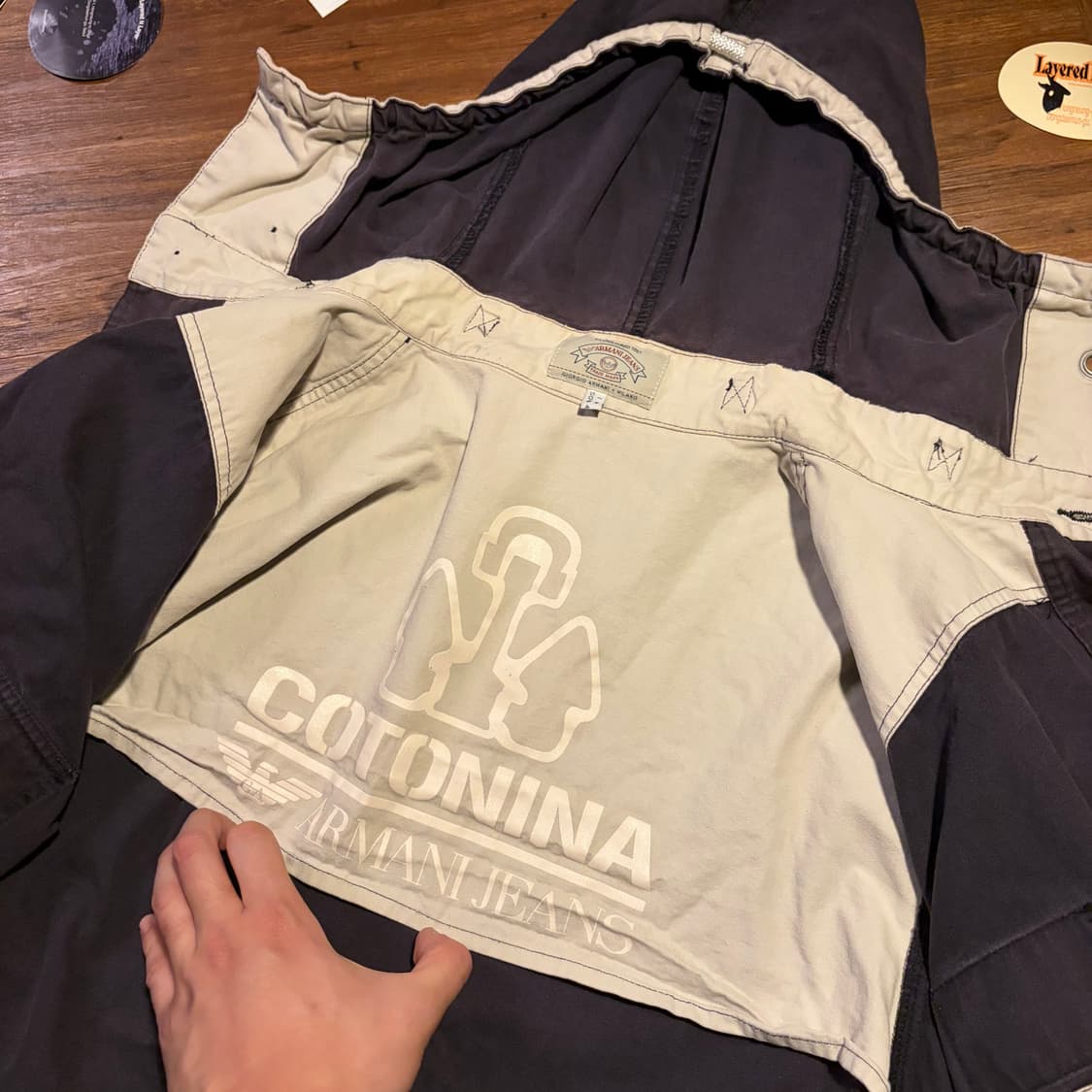 90s Armani jeans 빅 아일렛 후디드 코트 상품이미지5