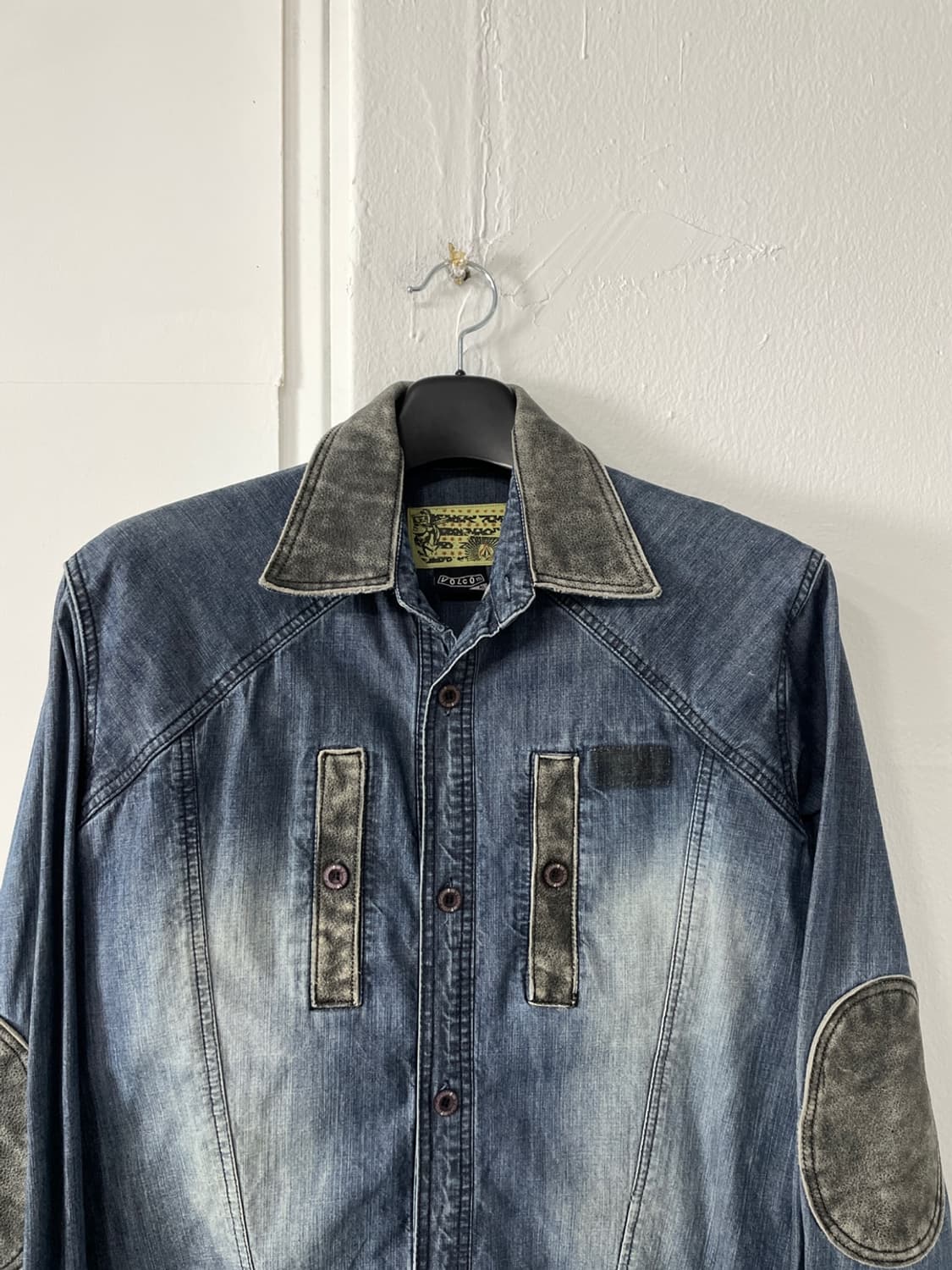 빈티지 볼컴 레더 카라 데님 셔츠  상품이미지2