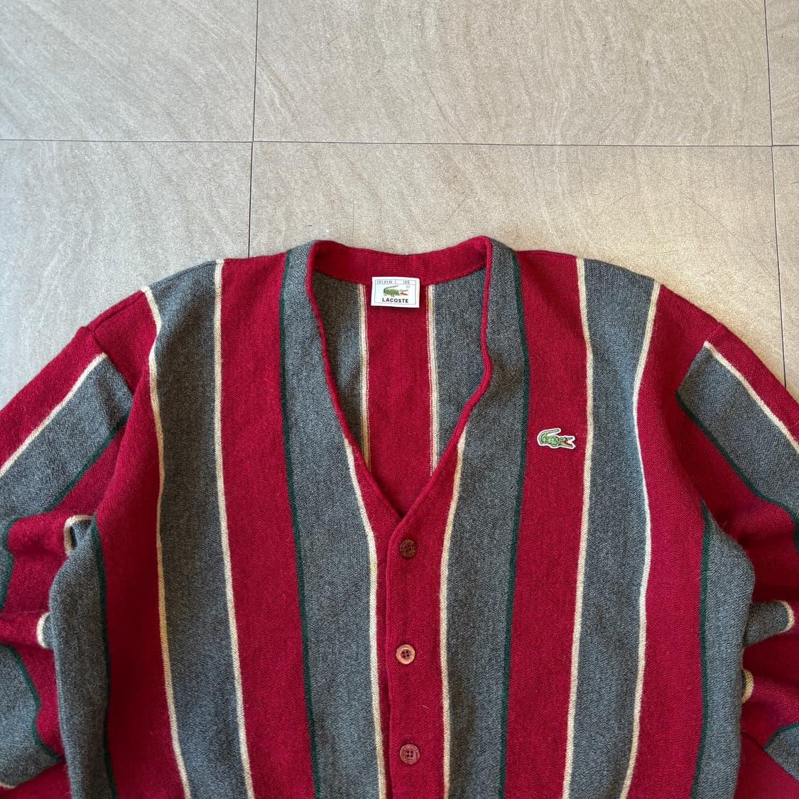 라코스테 그레이 , 버건디 스트라이프 울 가디건 자켓 해 상품이미지3