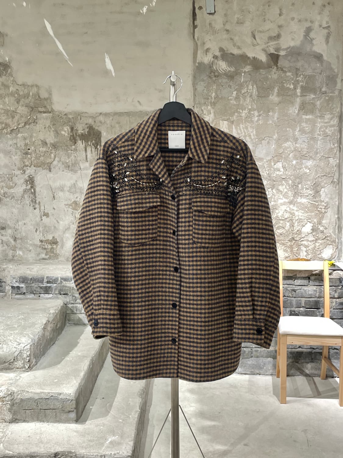 산드로 비즈 체스트 포켓 체크 셔츠 자켓 상품이미지1