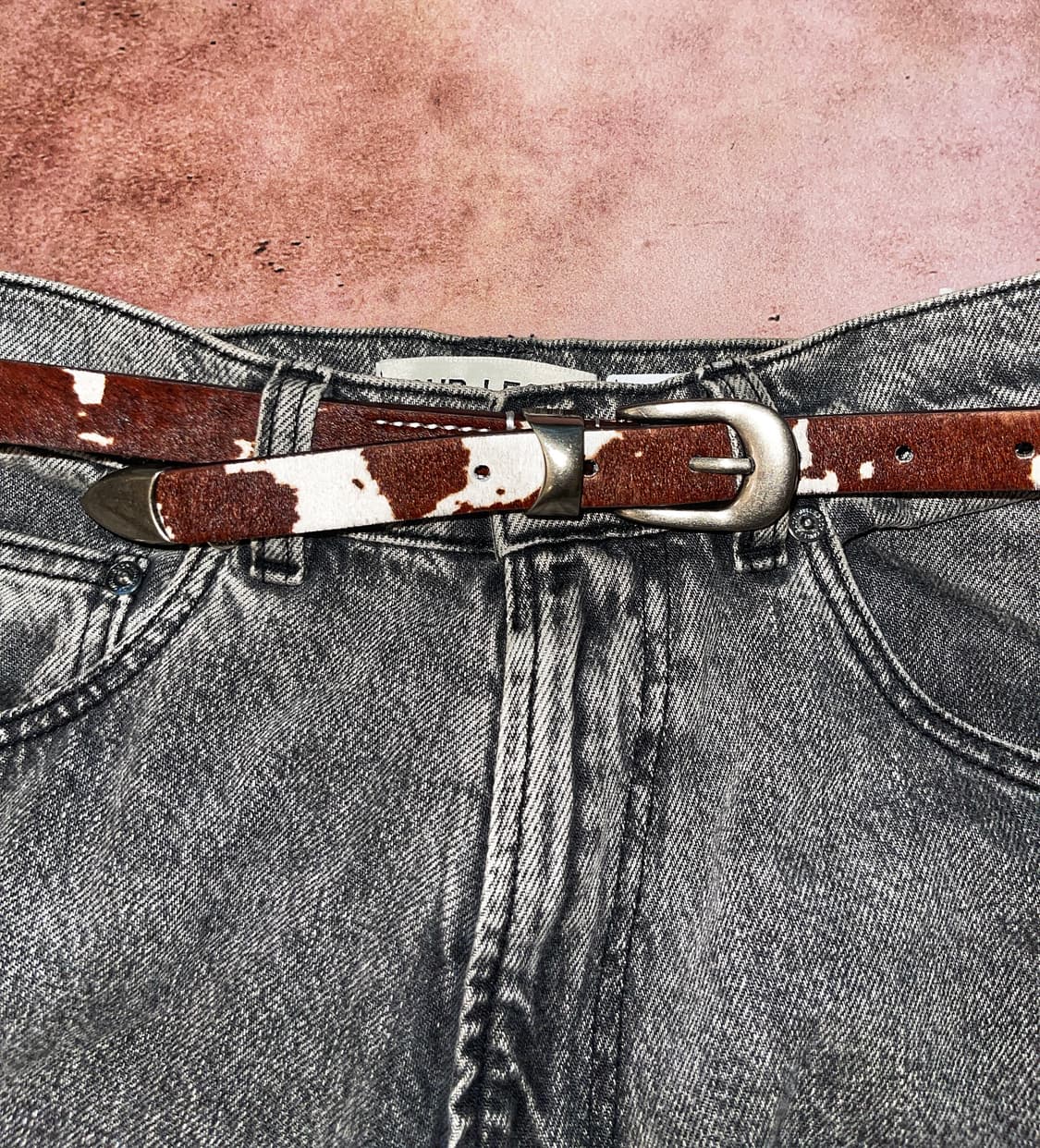 2cm 빈티지 카우패턴 카모패턴 가죽벨트 상품이미지2