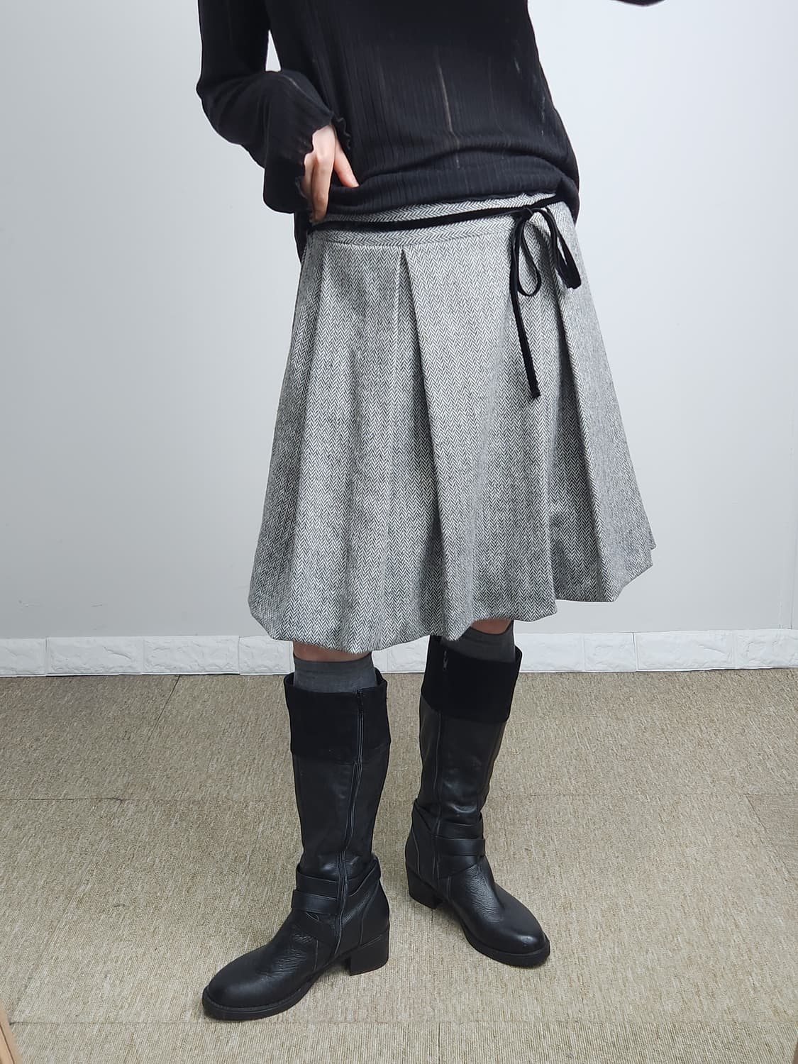 헤링본 볼륨 스커트 상품이미지2