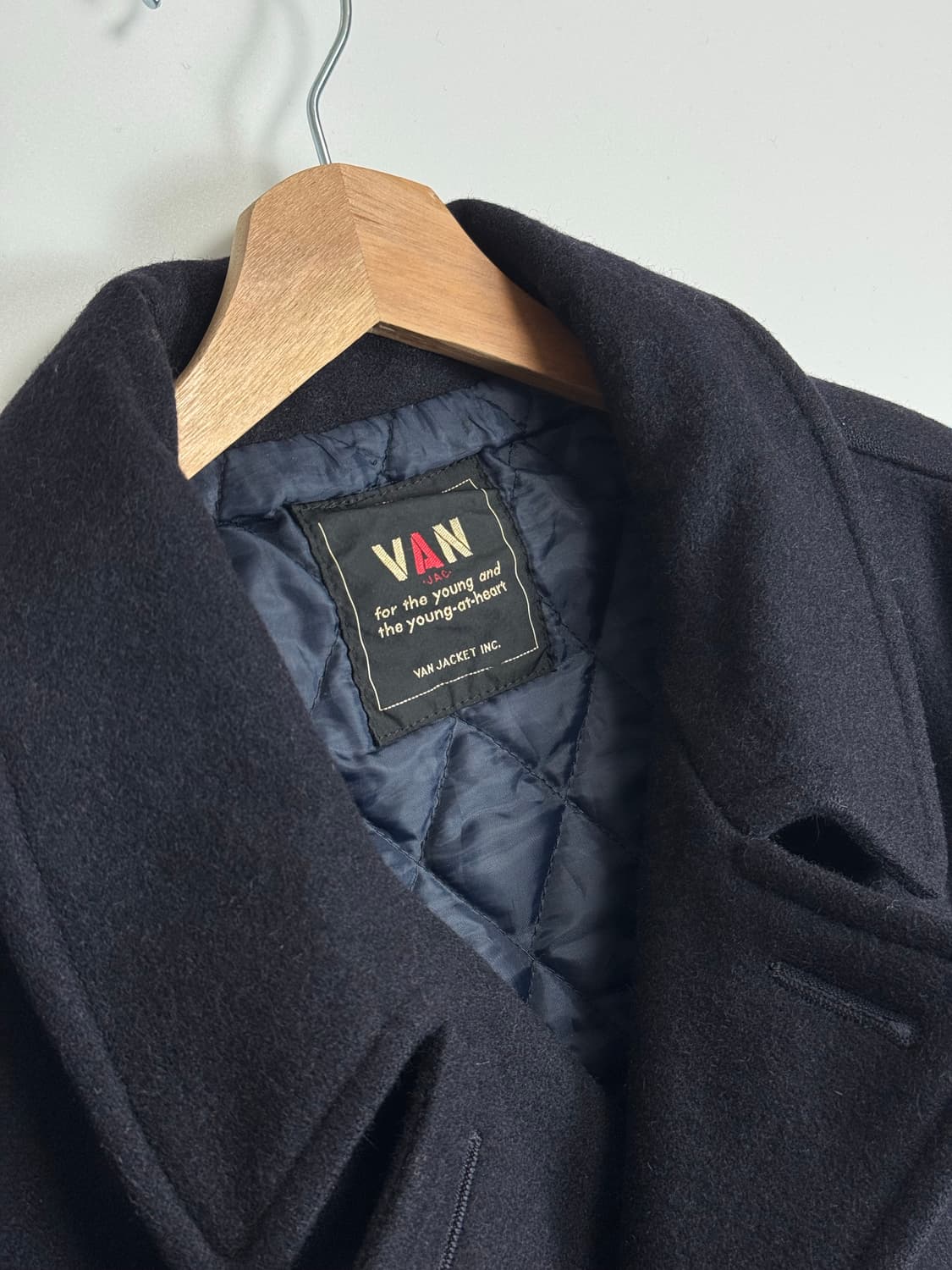VAN JAC 반자켓 빈티지 멜튼 울 피코트 네이비 M 상품이미지4