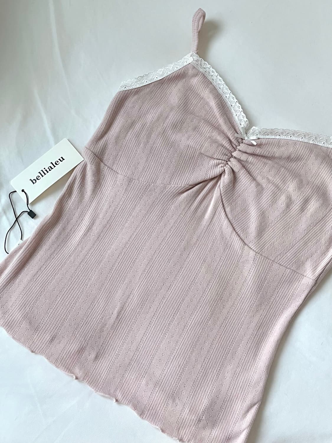 (새상품)벨리아르 스위티 리본 슬리브리스 로지핑크 나시 레이스 워니하우스 상품이미지3