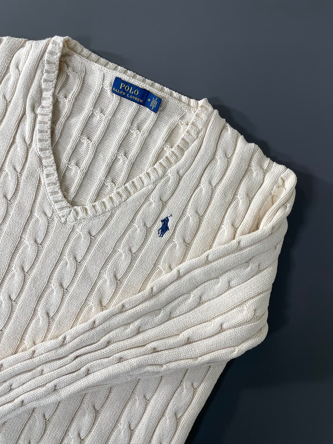 [M] 폴로 랄프로렌 여성 코튼 케이블 꽈배기 브이넥 니트 스웨터 상품이미지2