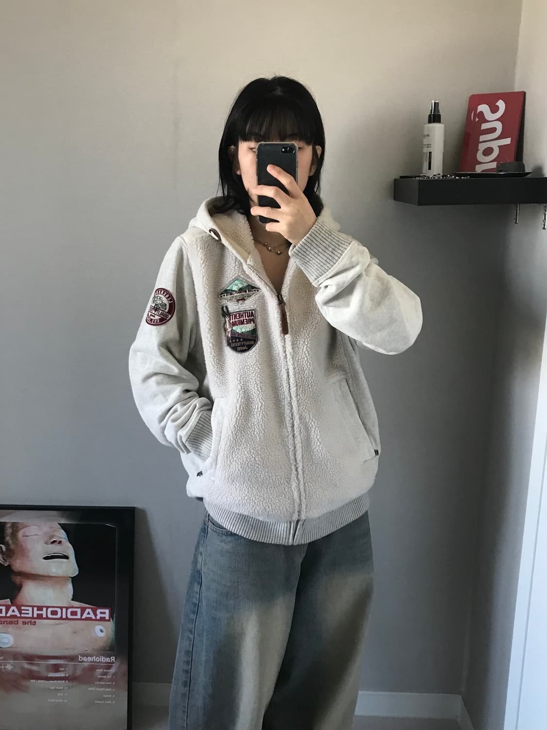 지프 클럽 패치로고 플리스 아이보리 후드집업 기모 상품이미지3