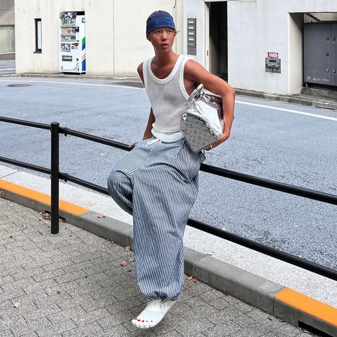 [82] 헤드메이너 X 커스텀멜로우 스트라이프 유도 팬츠 블루 상품이미지2