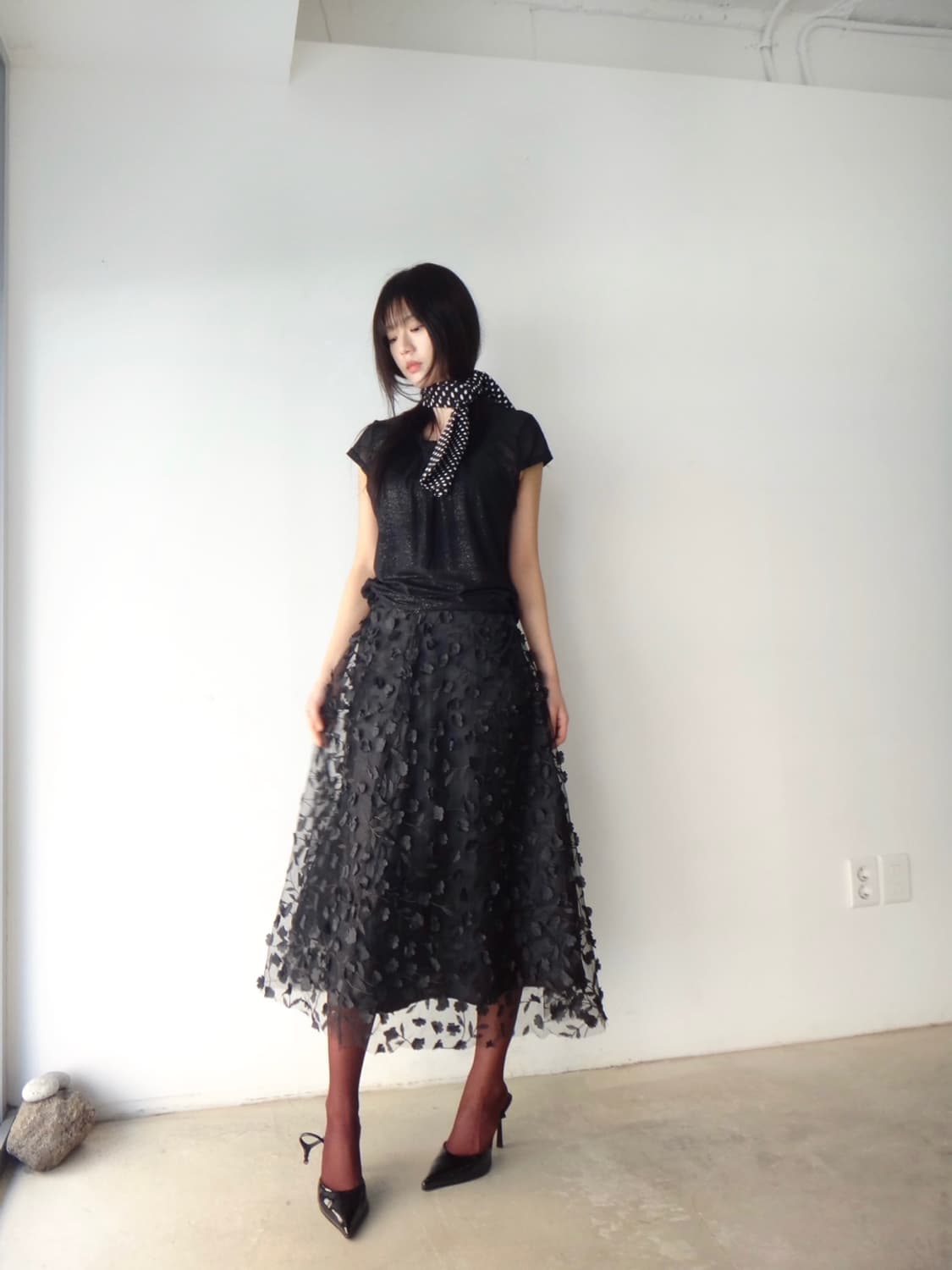 3D flower tulle skirt / black 상품이미지1