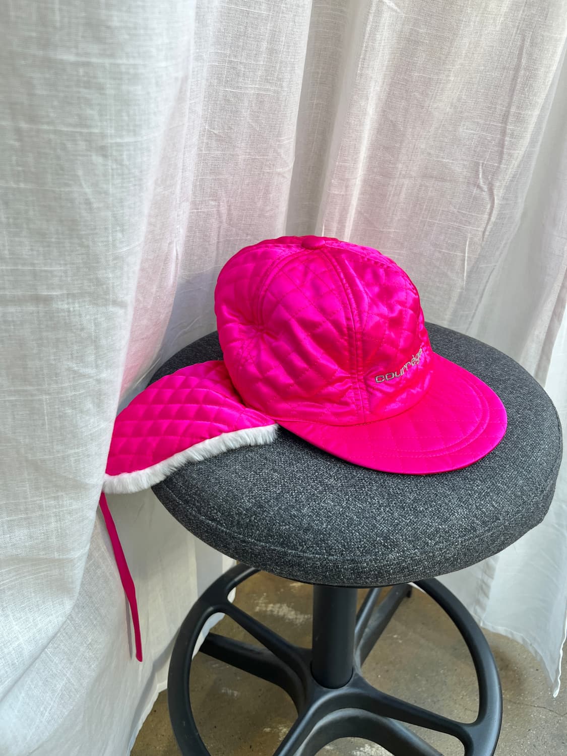 90s Courreges 꾸레쥬 퀼티드 이어플랩 캡 핑크 상품이미지6