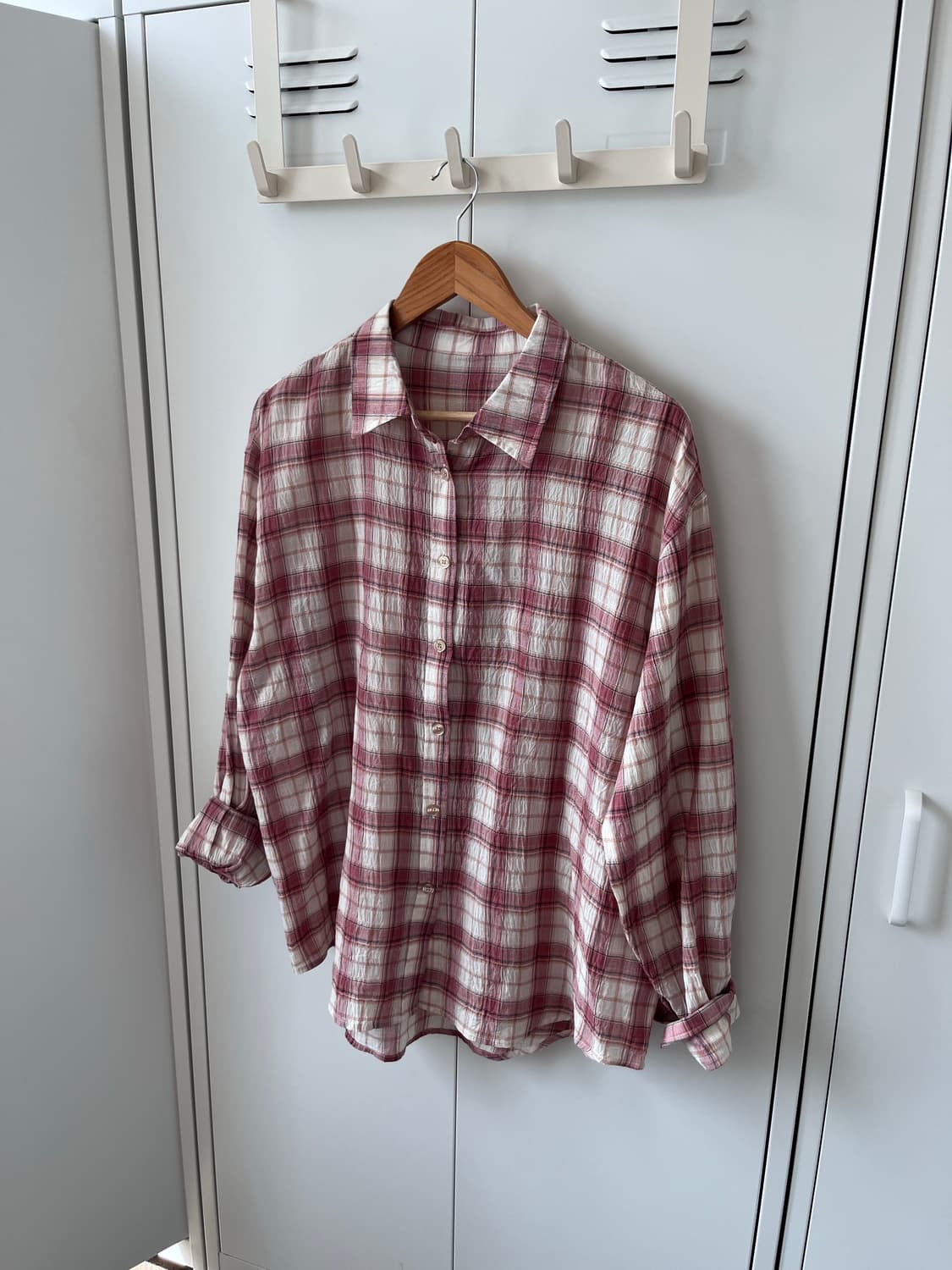 Earth music 얼스뮤직 분홍 체크 남방 셔츠 상품이미지1