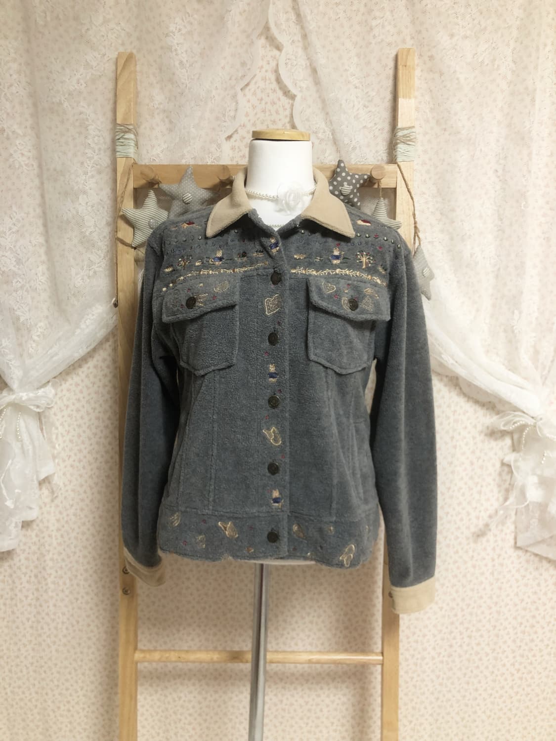 빈티지 모리 자수 후리스 자켓 상품이미지5