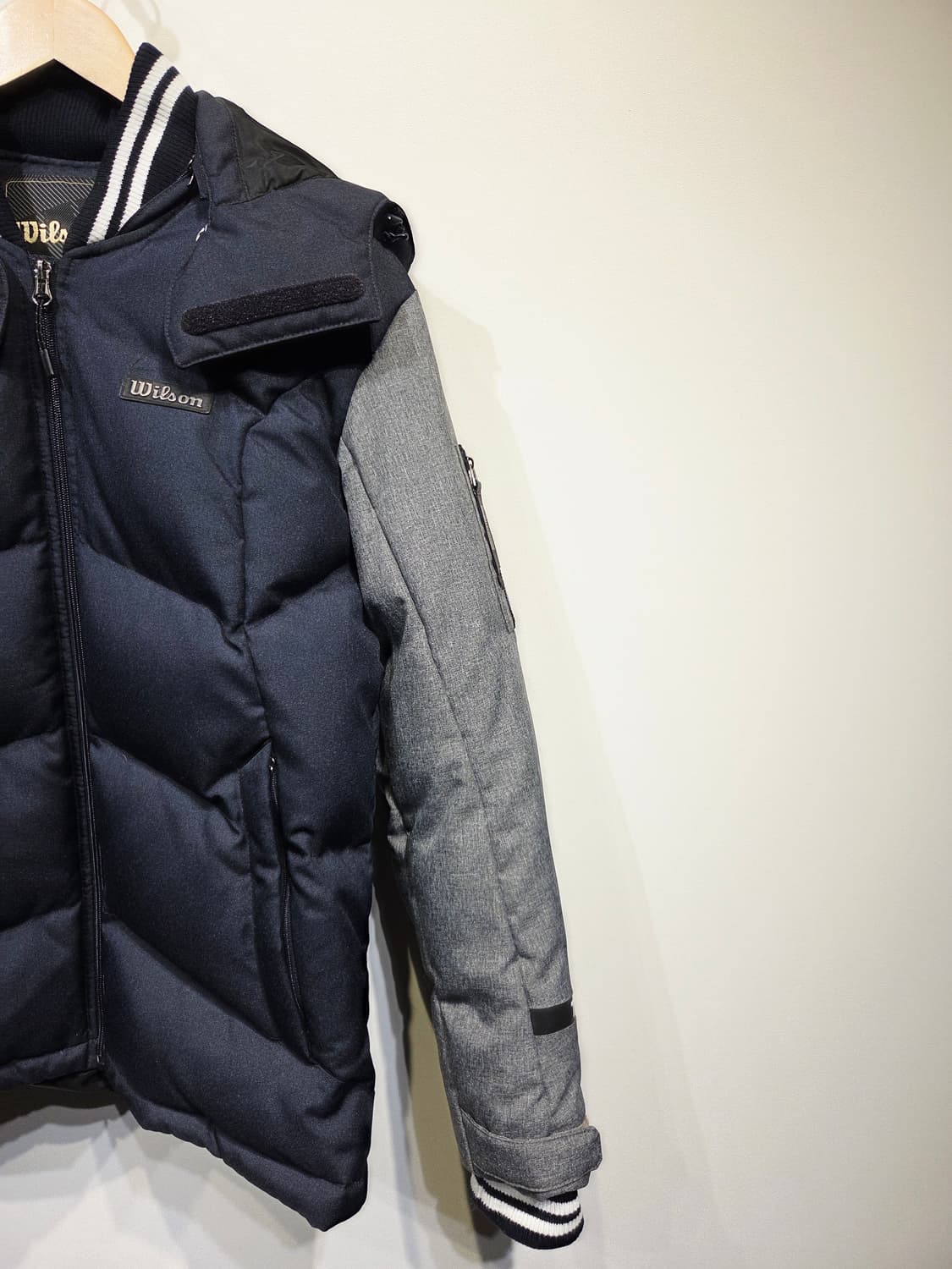 윌슨 네이비/회색 단가라 후드 다운 패딩 점퍼_95 상품이미지4
